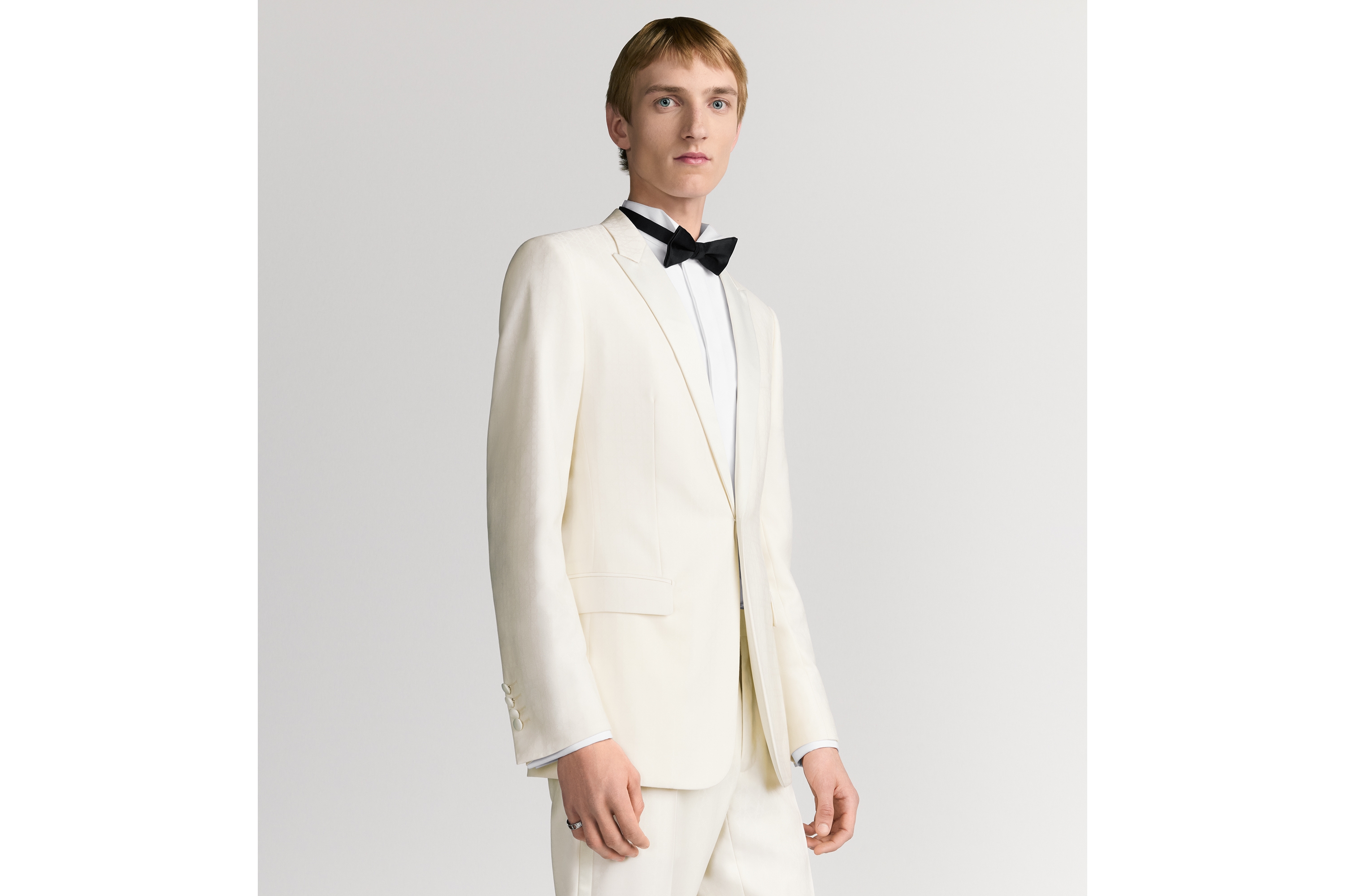 Cannage Tuxedo White Virgin Wool and Silk Jacquard E01