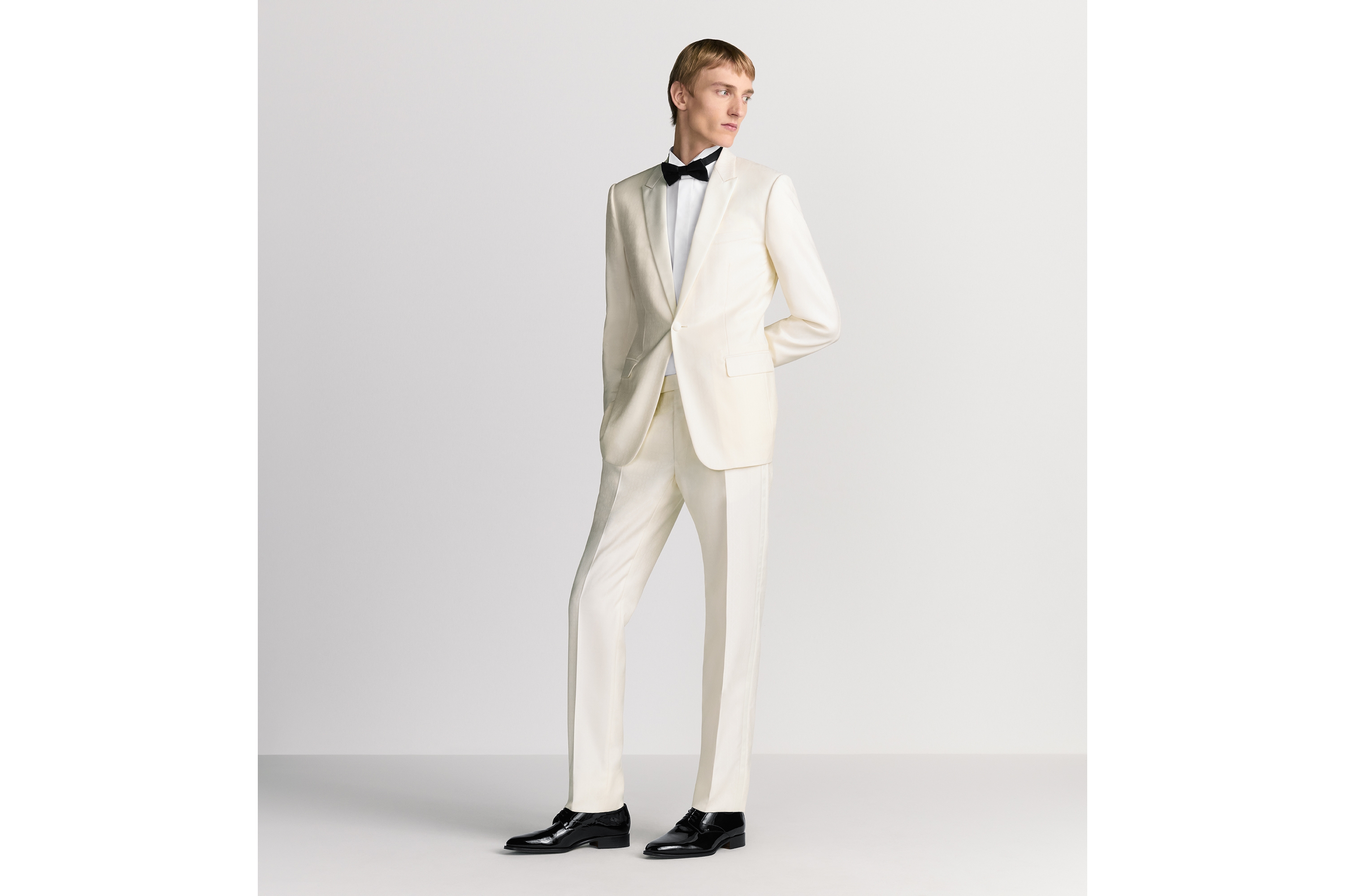 Look Cannage Tuxedo White Virgin Wool and Silk Jacquard E05