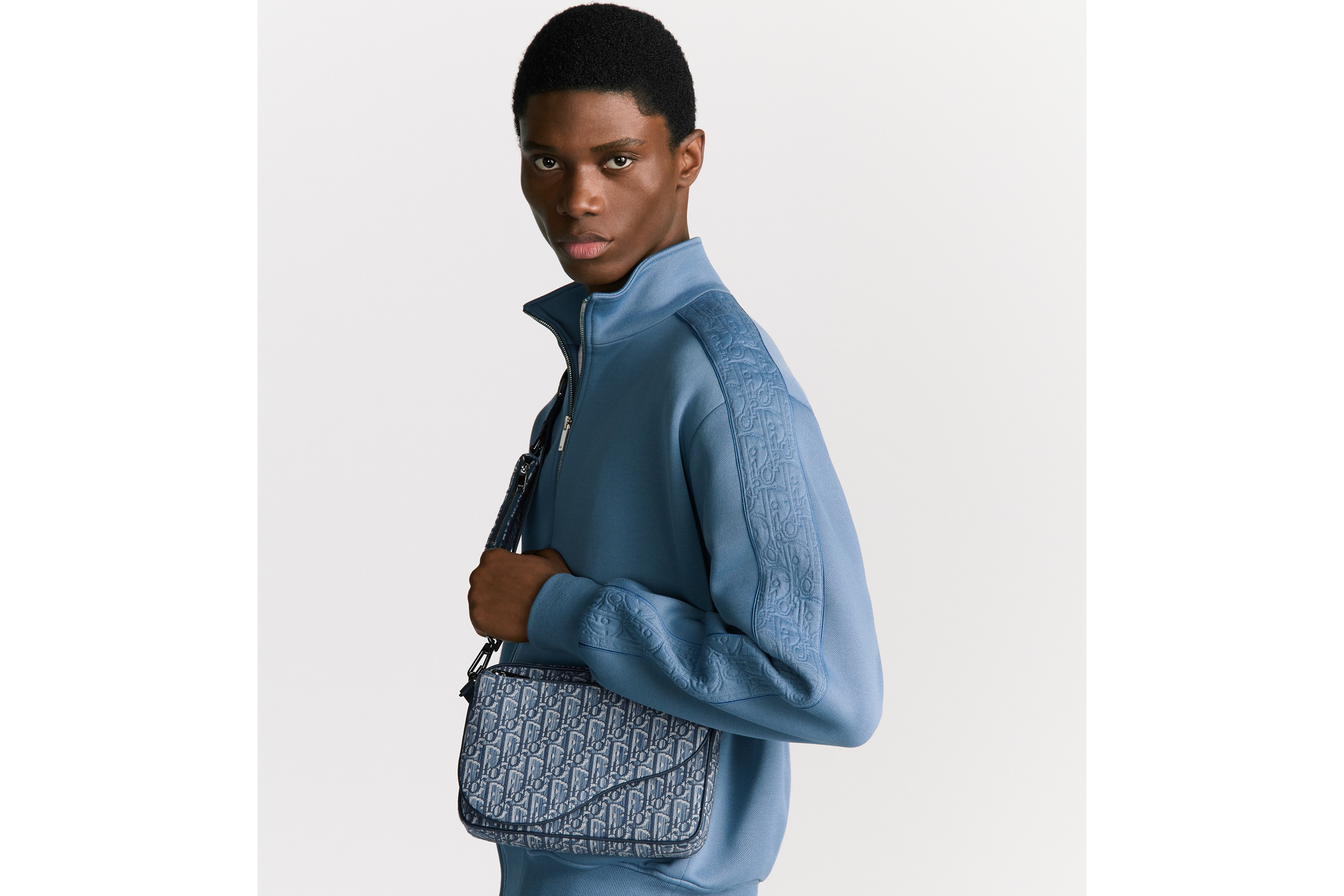 Look Saddle Triple Pouch Blue Dior Oblique Jacquard E19