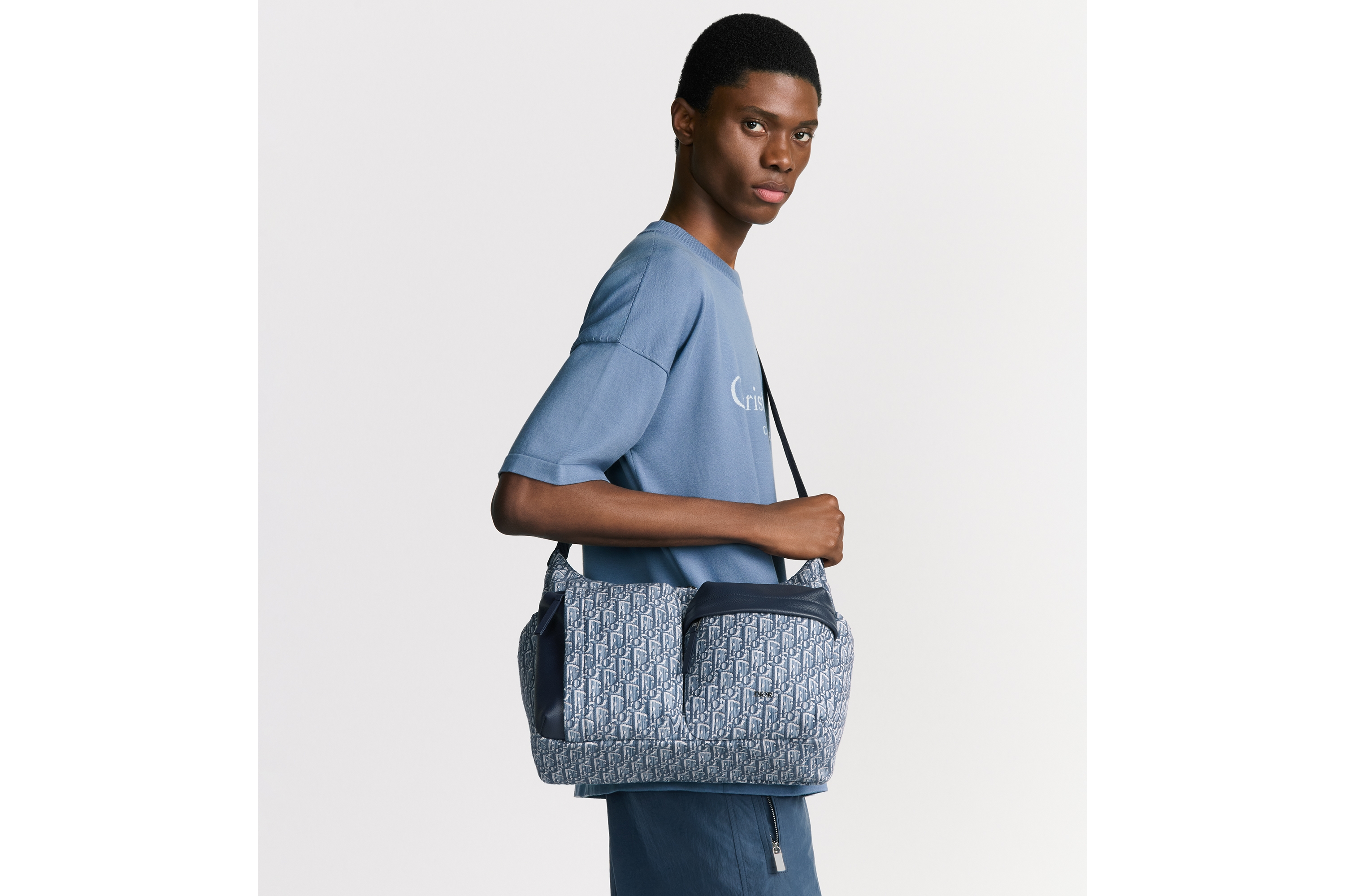 look_image_alt_prefix Middelgrote Rider Soft-hobotas Blauwe Dior Oblique-jacquard en blauw generfd kalfsleer E19