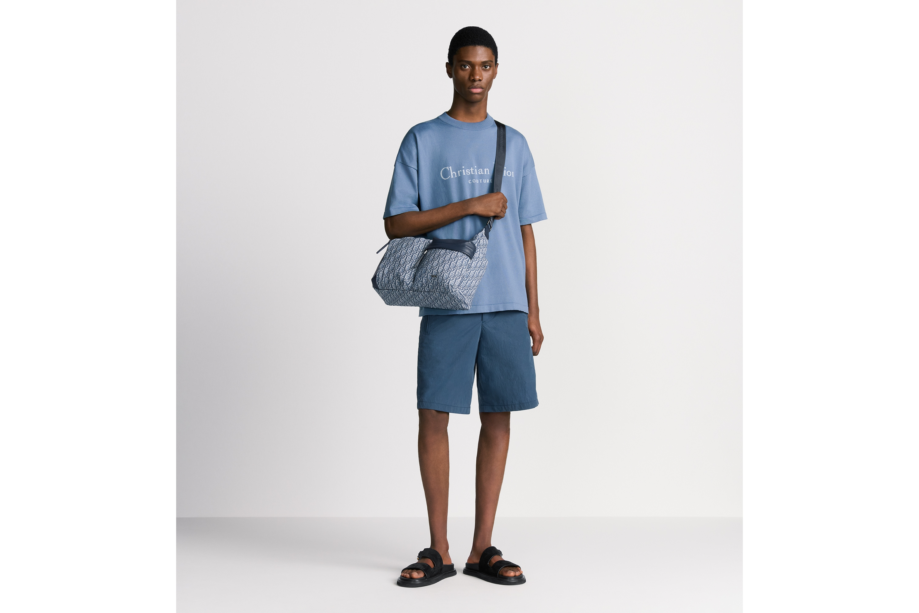 look_image_alt_prefix Middelgrote Rider Soft-hobotas Blauwe Dior Oblique-jacquard en blauw generfd kalfsleer E21