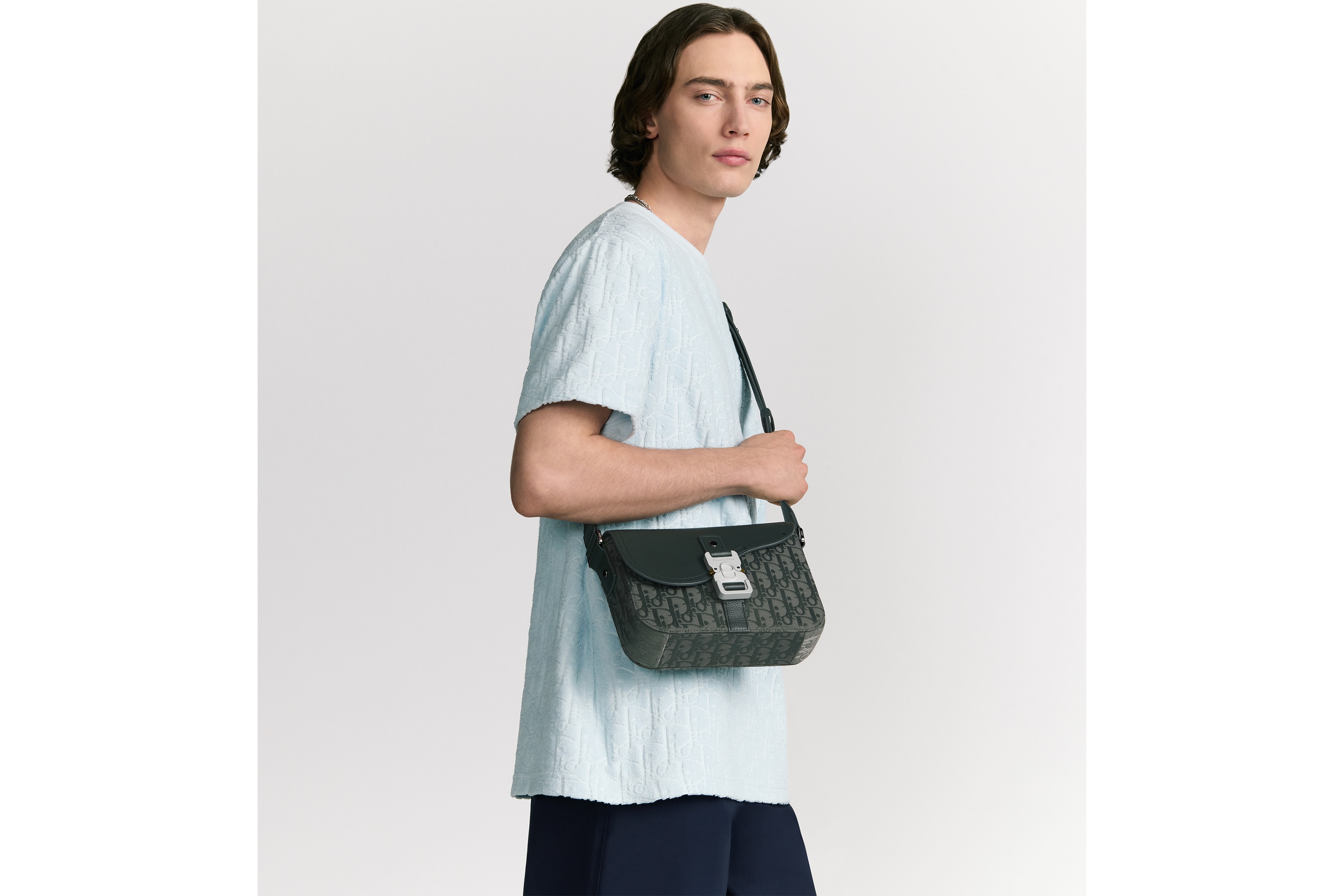 Look Small Saddle Messenger Bag with Flap Anthracite Gray Dior Oblique Canvas and Anthracite Gray Grained Calfskin E19