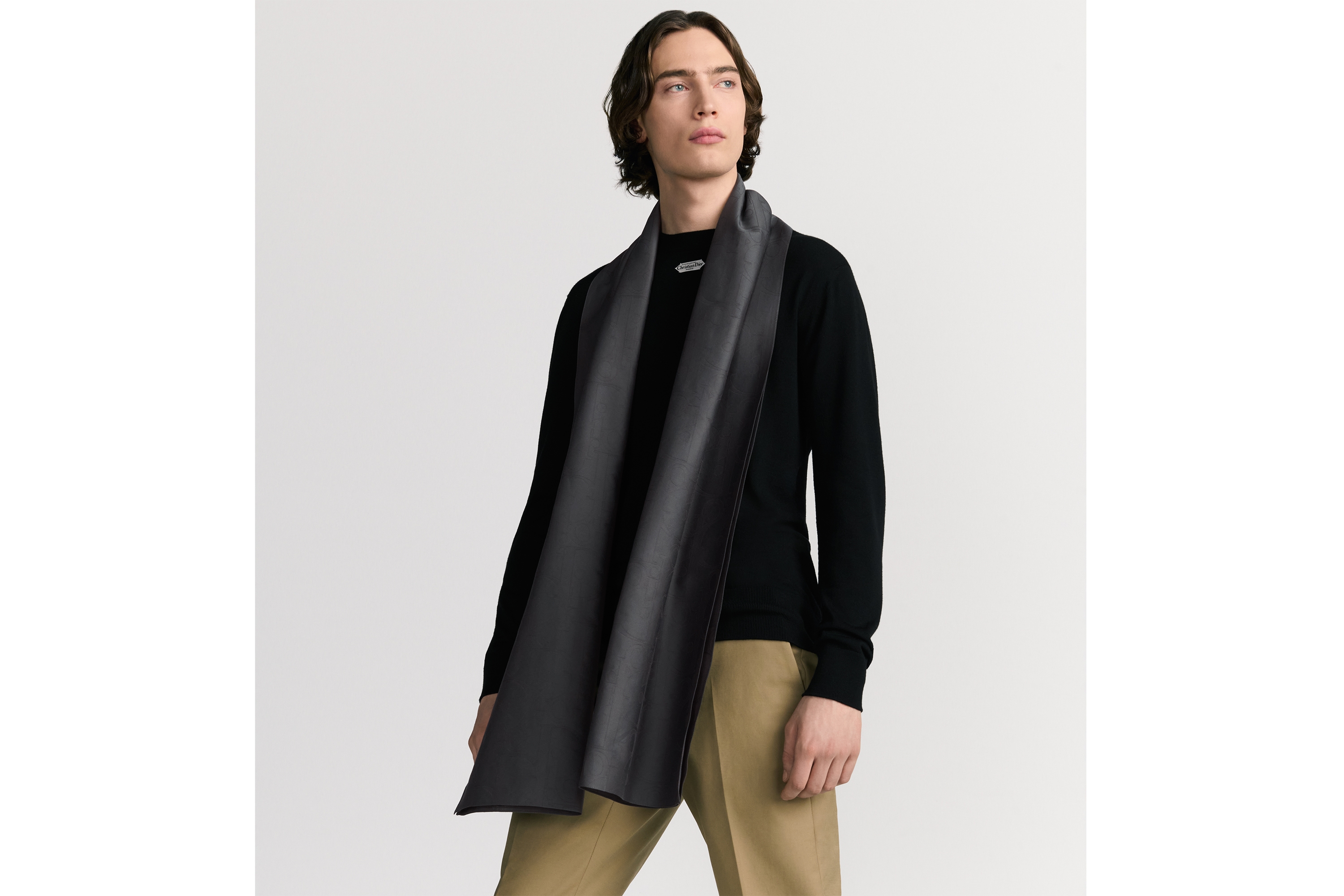 Look Dior Gravity Stole Anthracite Gray Silk and Cotton E32