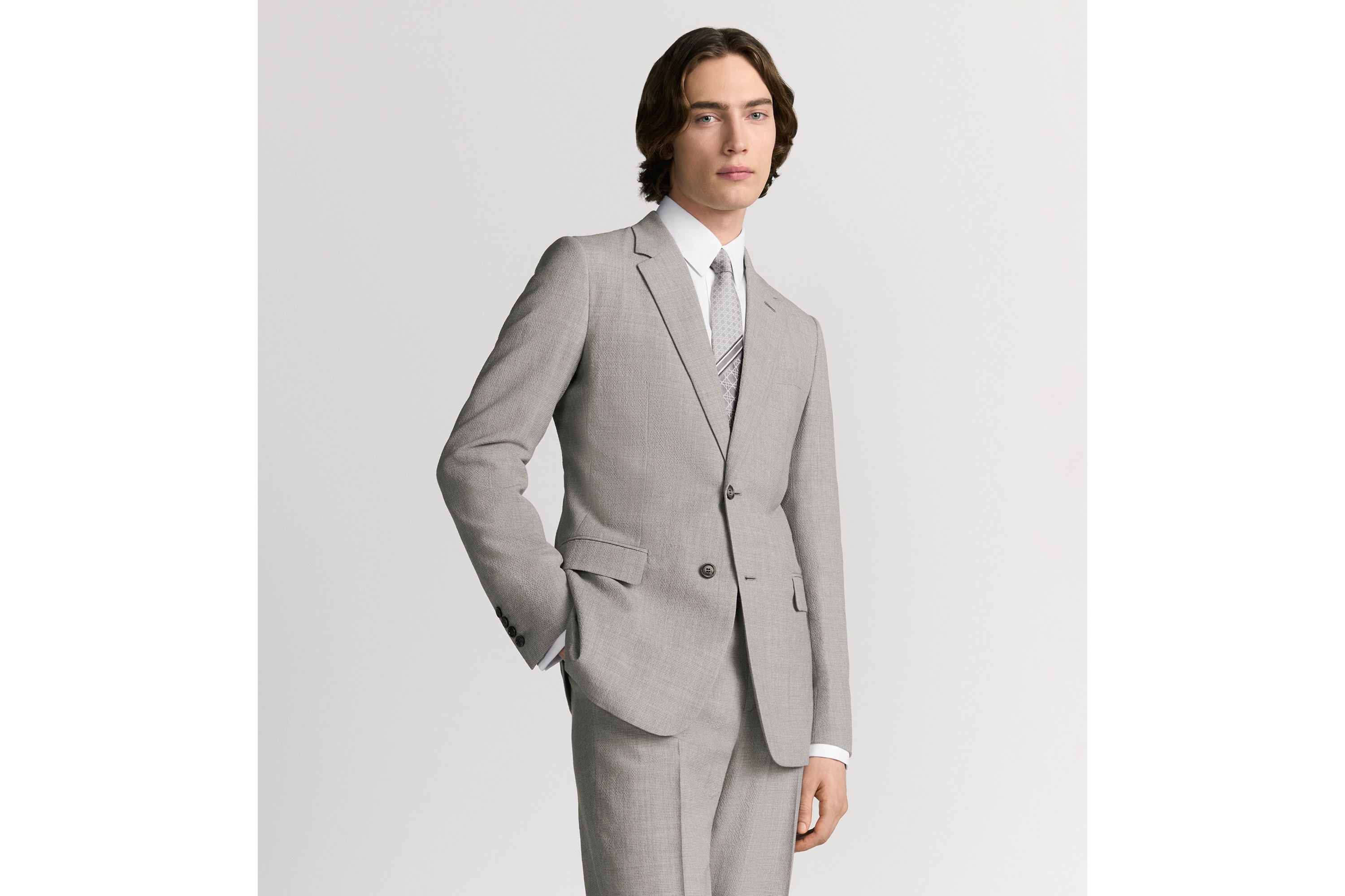 Look Classic Half-Lined Suit Gray Virgin Wool-Blend Seersucker E01