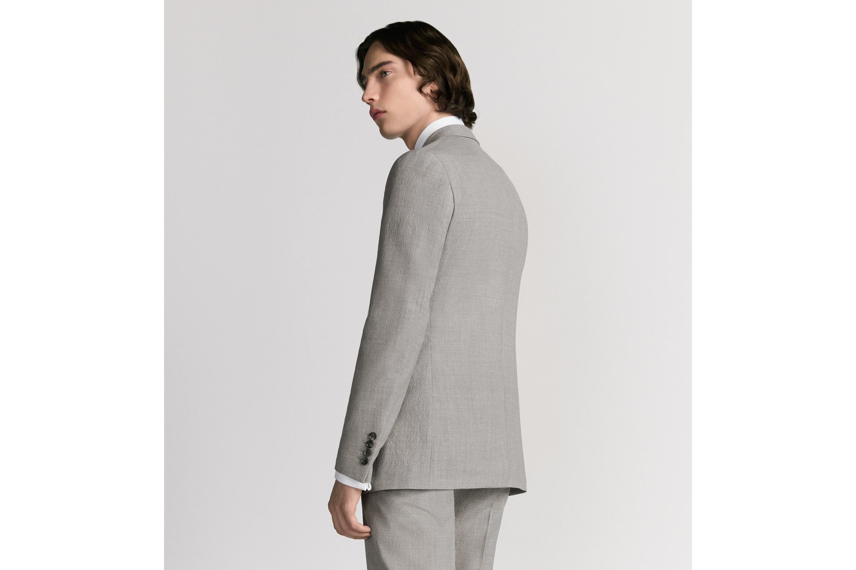 Look Classic Half-Lined Suit Gray Virgin Wool-Blend Seersucker E03