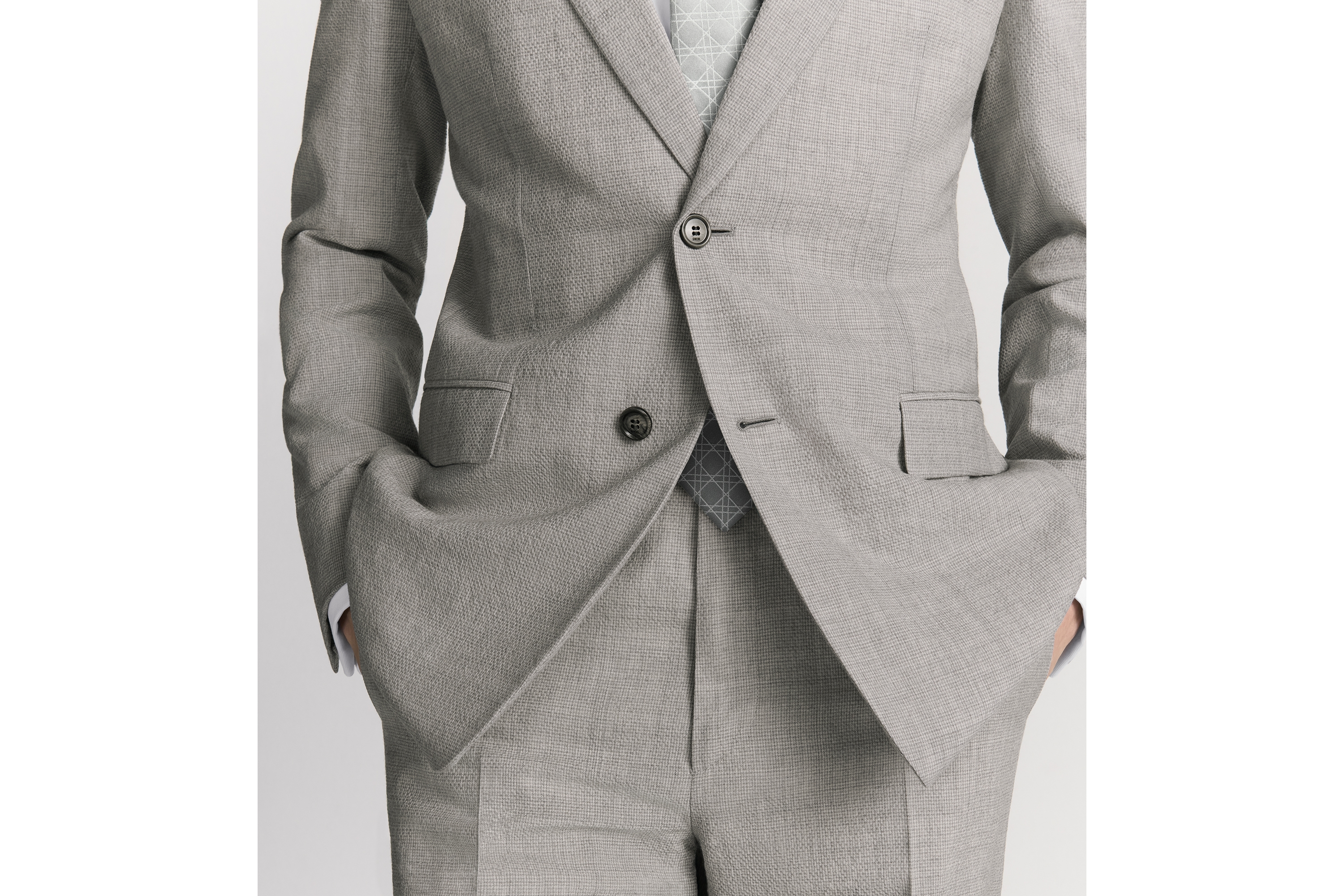 Look Classic Half-Lined Suit Gray Virgin Wool-Blend Seersucker E04