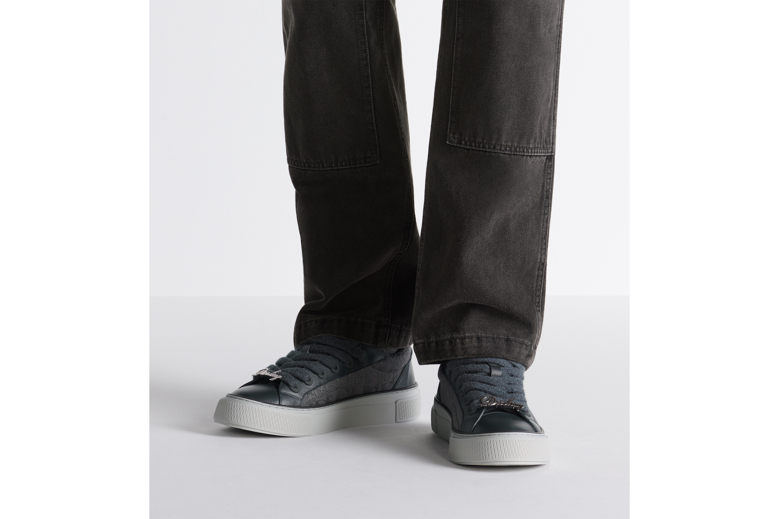 Look B33 Spin Sneaker – LIMITED AND NUMBERED EDITION Anthracite Gray Grained Calfskin and Anthracite Gray Dior Oblique Canvas E23