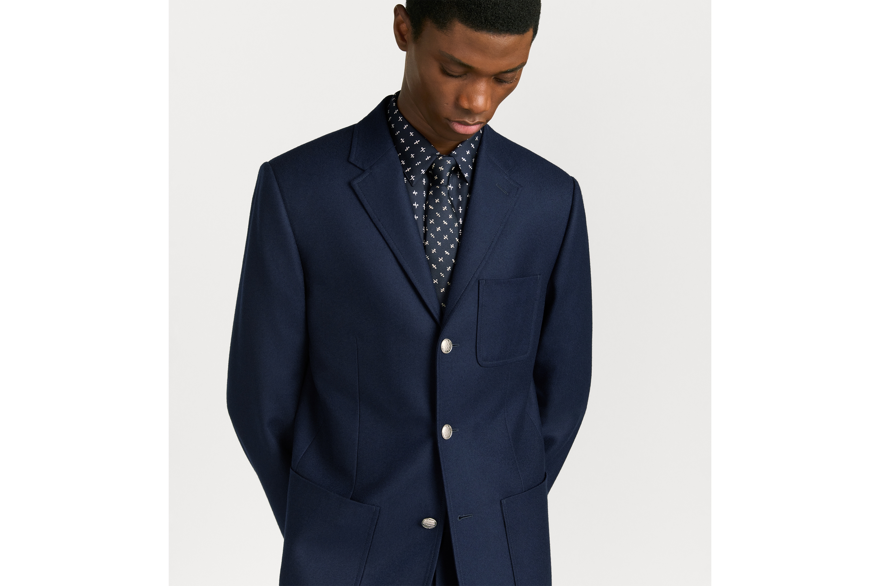 Cravatta Monsieur Dior Seta blu navy e bianca E35