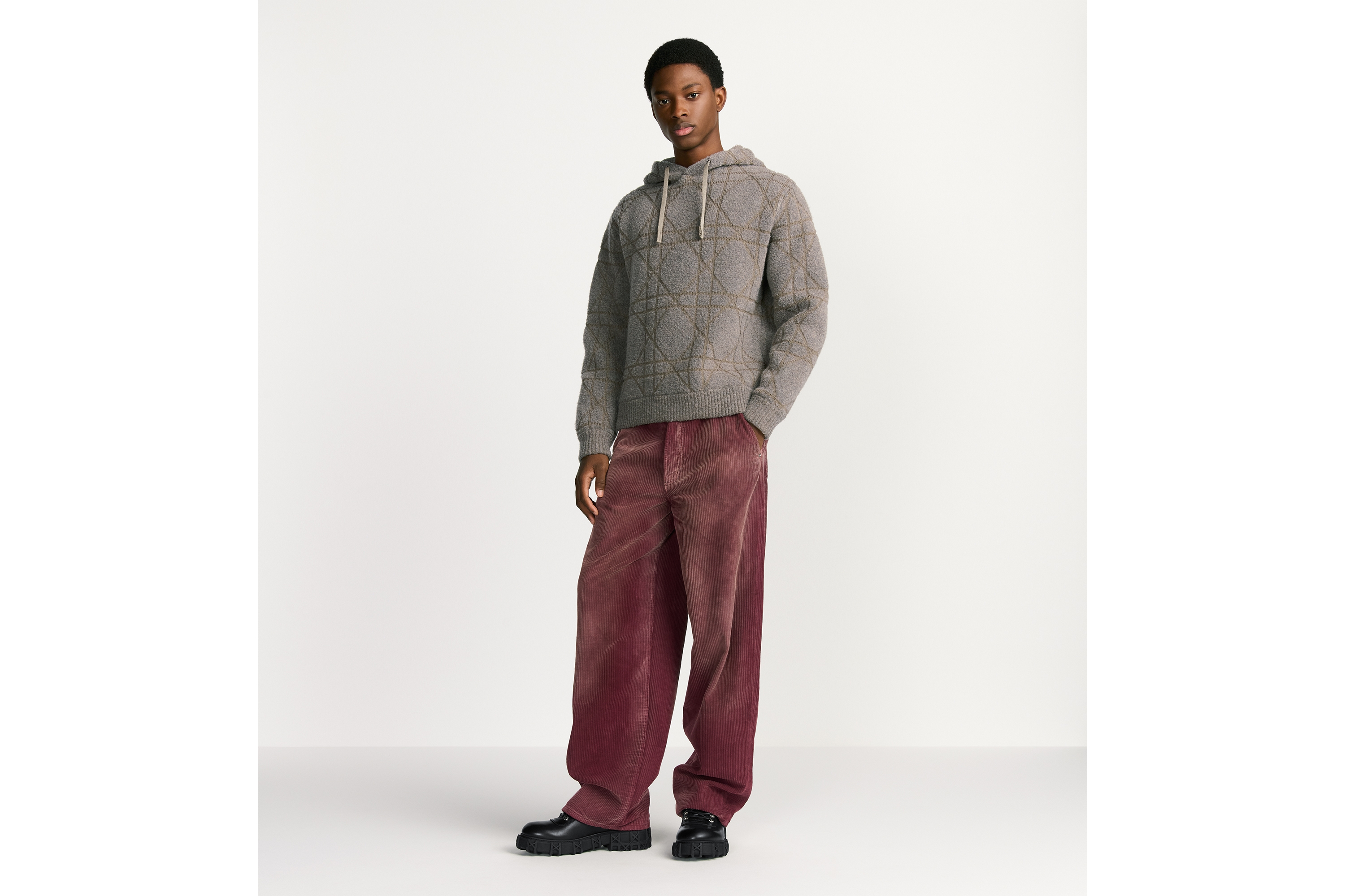 Look Cannage Hooded Sweatshirt Beige Cotton- and Wool-Blend Knit E02