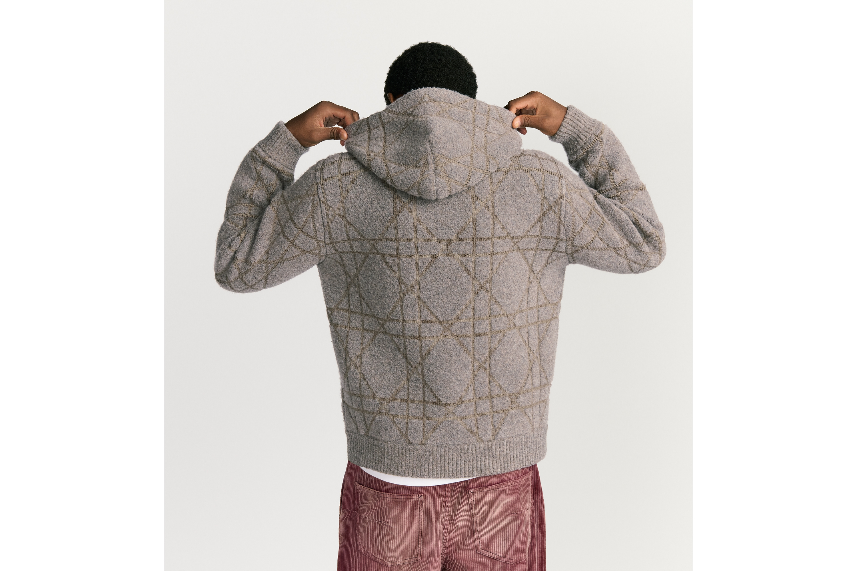 Look Cannage Hooded Sweatshirt Beige Cotton- and Wool-Blend Knit E03