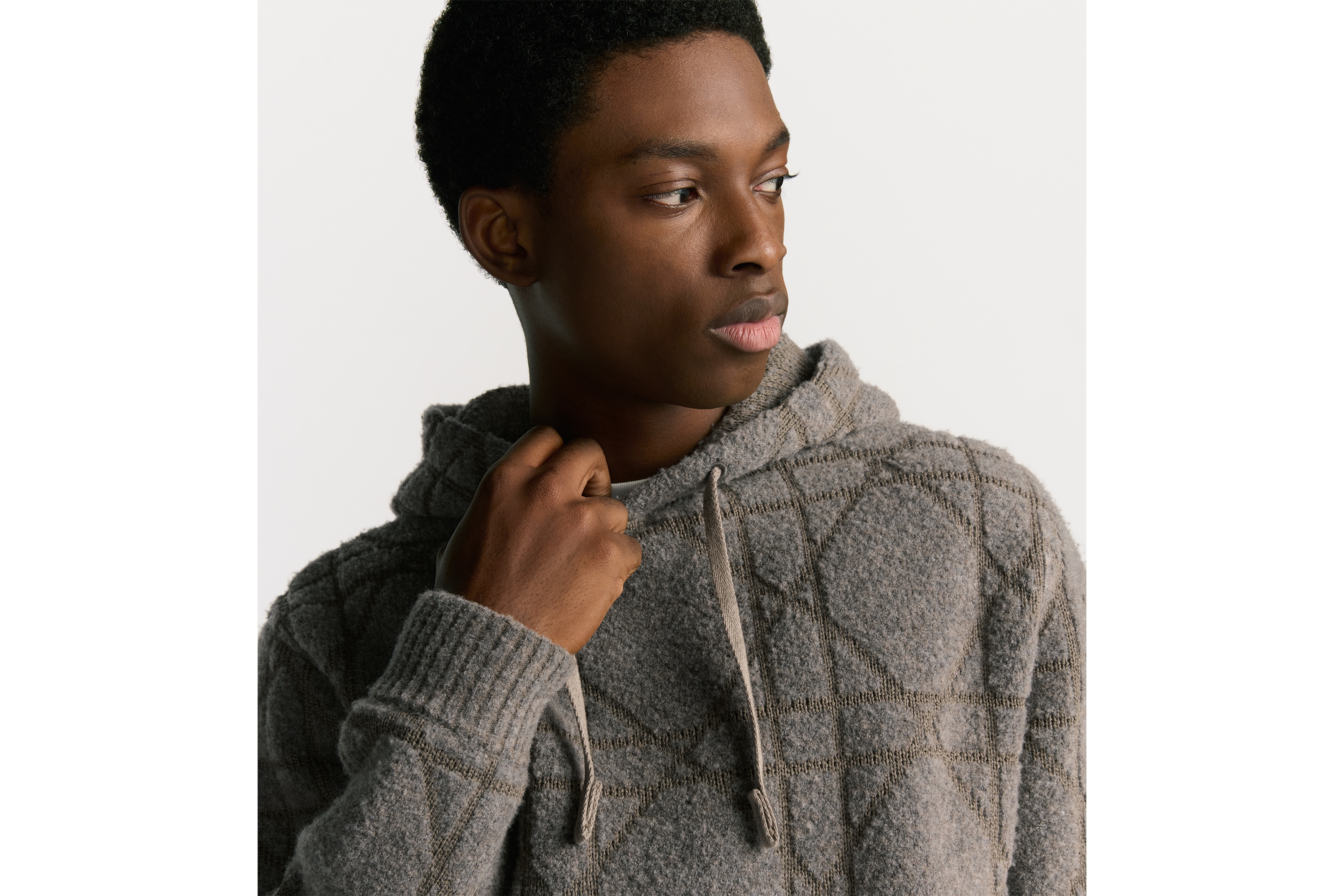 Look Cannage Hooded Sweatshirt Beige Cotton- and Wool-Blend Knit E04