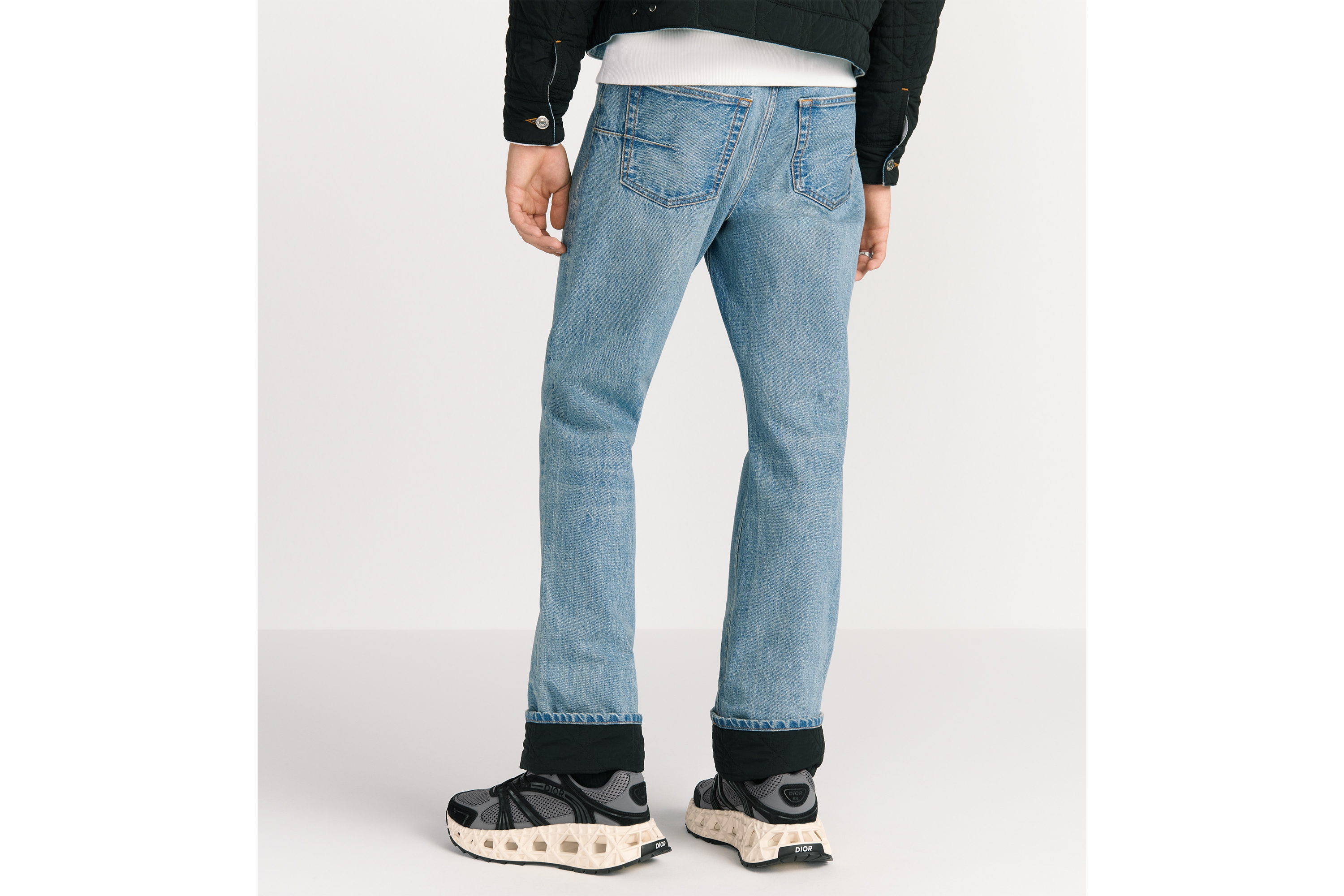 กางเกงยีนส์ลาย Cannage ผ้าฝ้ายเดนิมสีน้ำเงิน E15