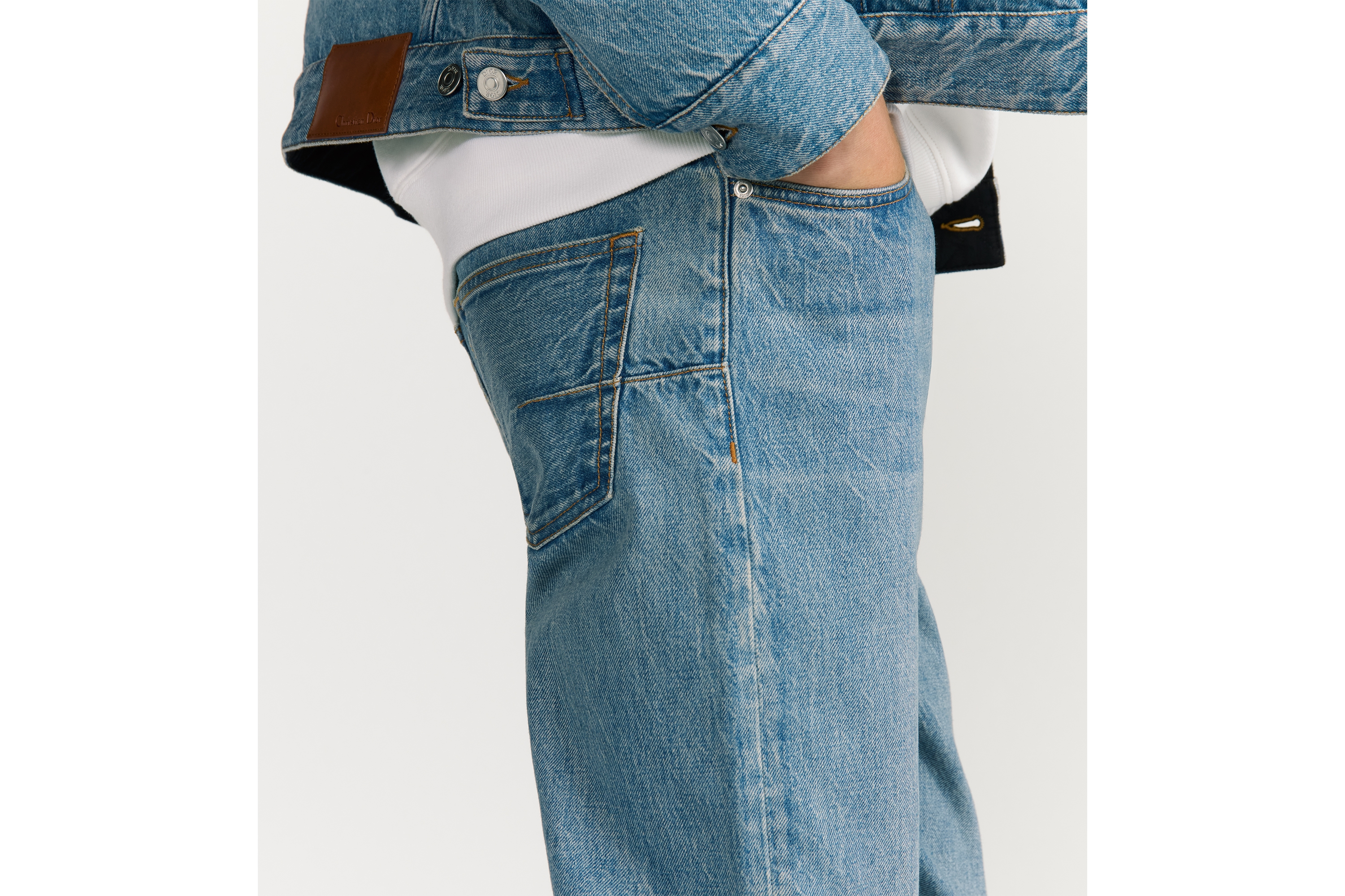 กางเกงยีนส์ลาย Cannage ผ้าฝ้ายเดนิมสีน้ำเงิน E16