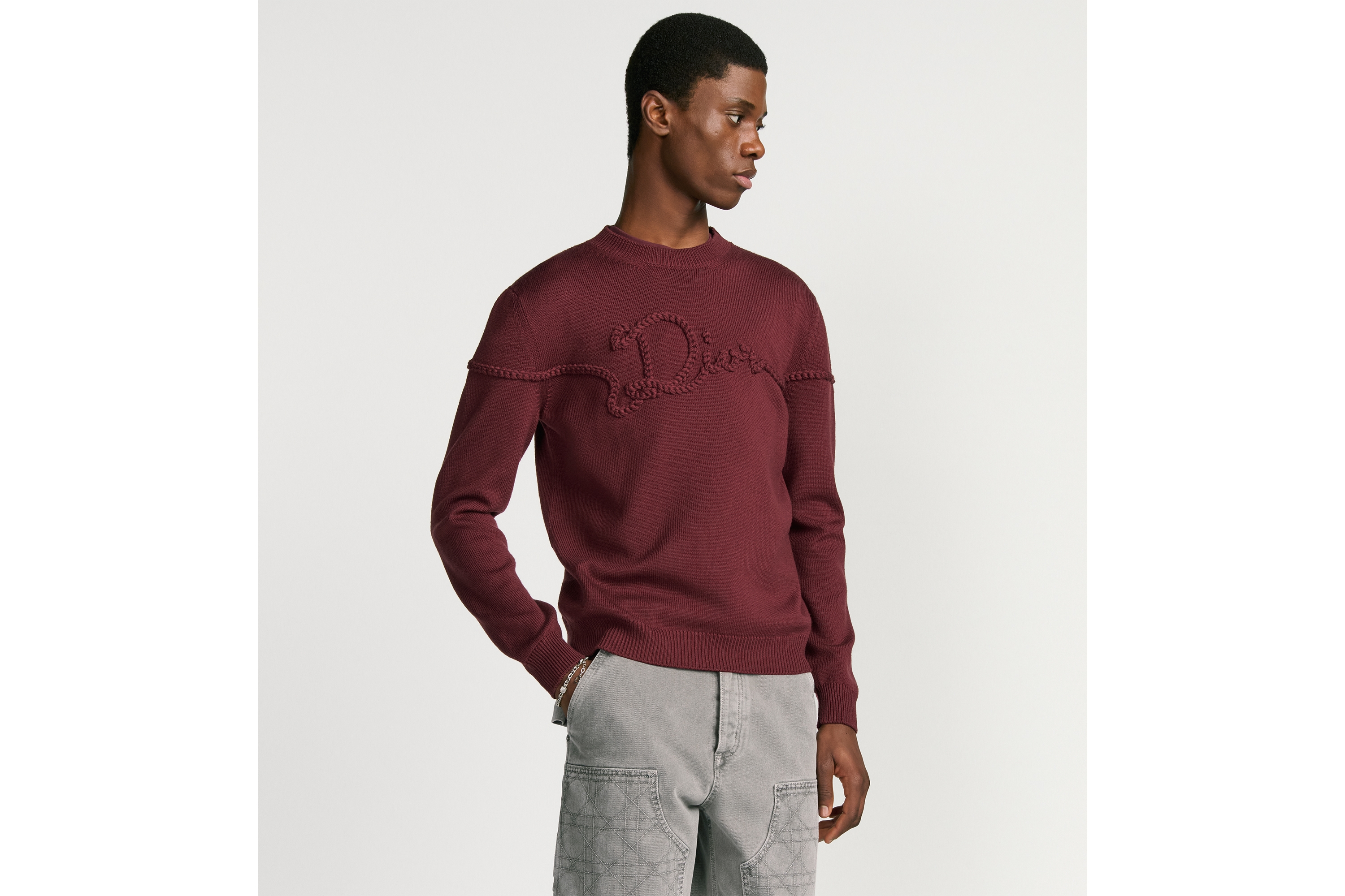 Look Pull Dior Ribbon Jersey de laine bordeaux E01