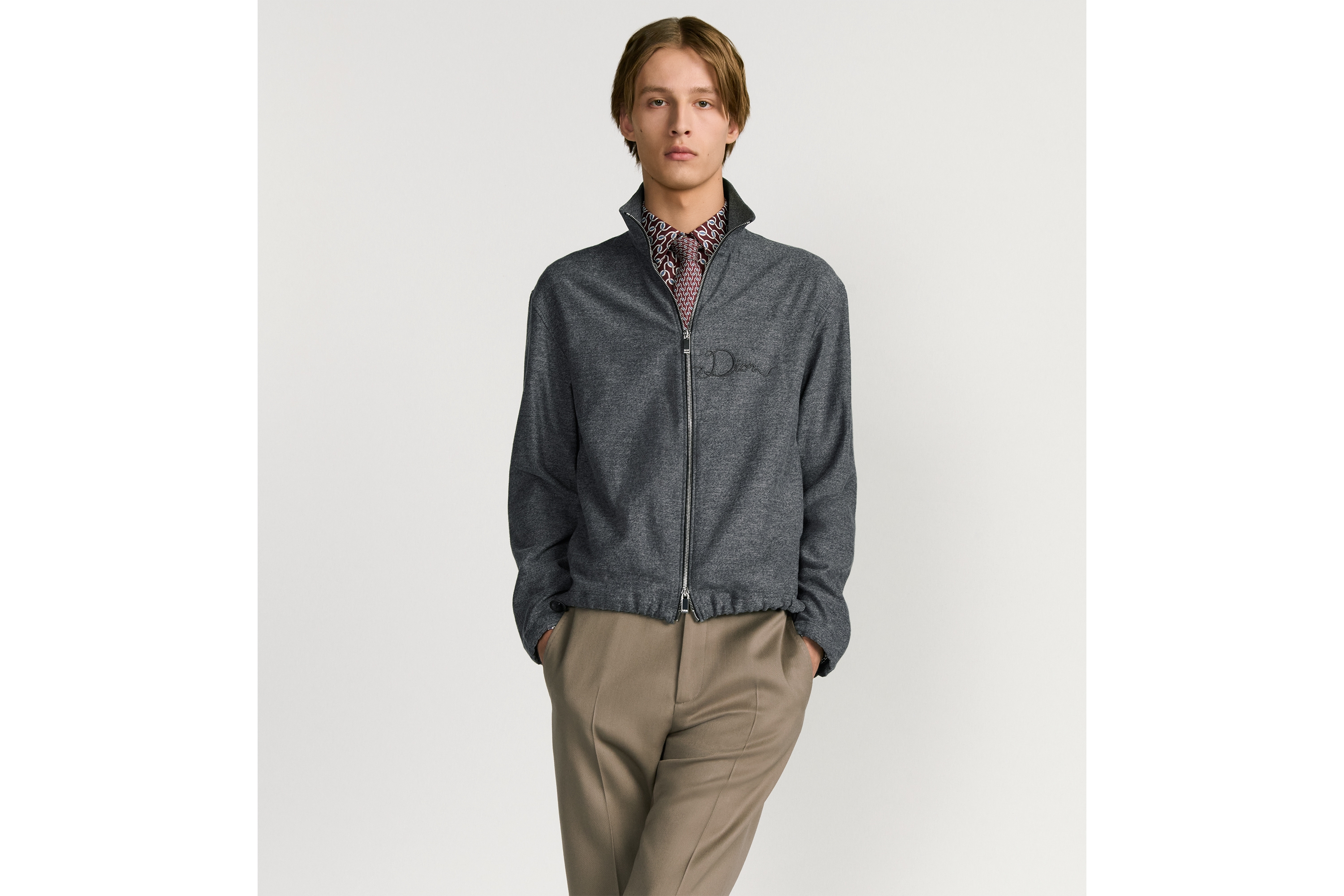 Zipped Shirt with Dior Ribbon Embroidery