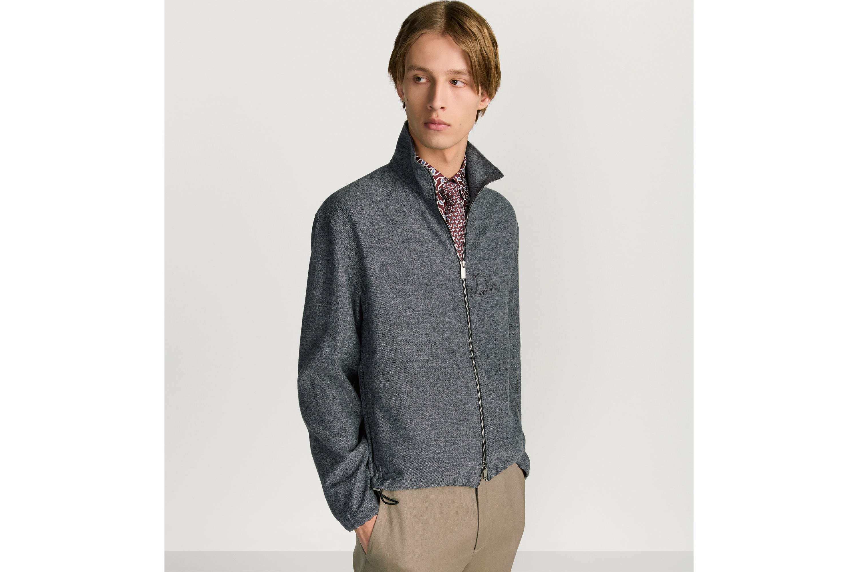 Zipped Shirt with Dior Ribbon Embroidery