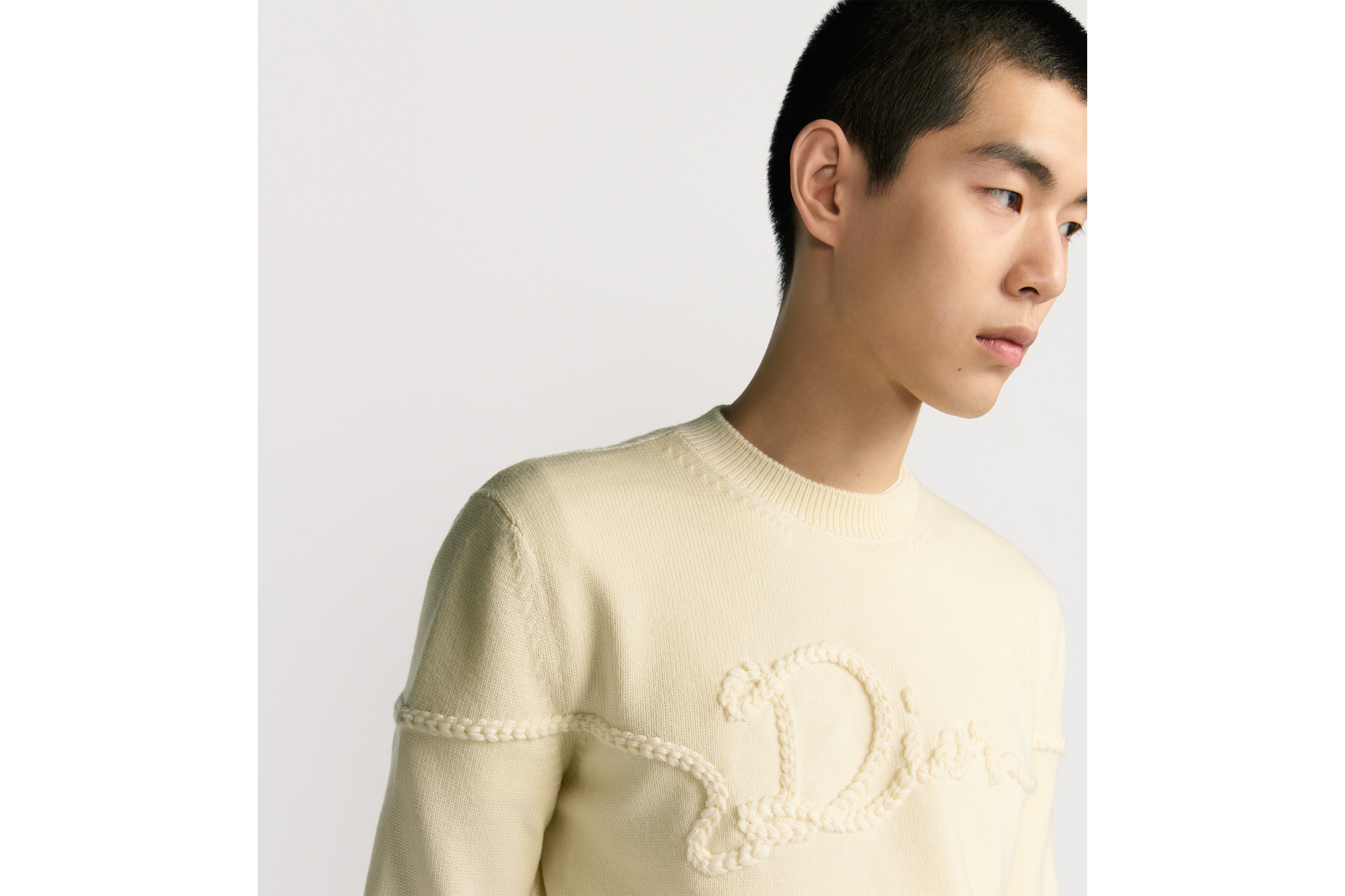 Look Pull Dior Ribbon Jersey de laine blanche E04