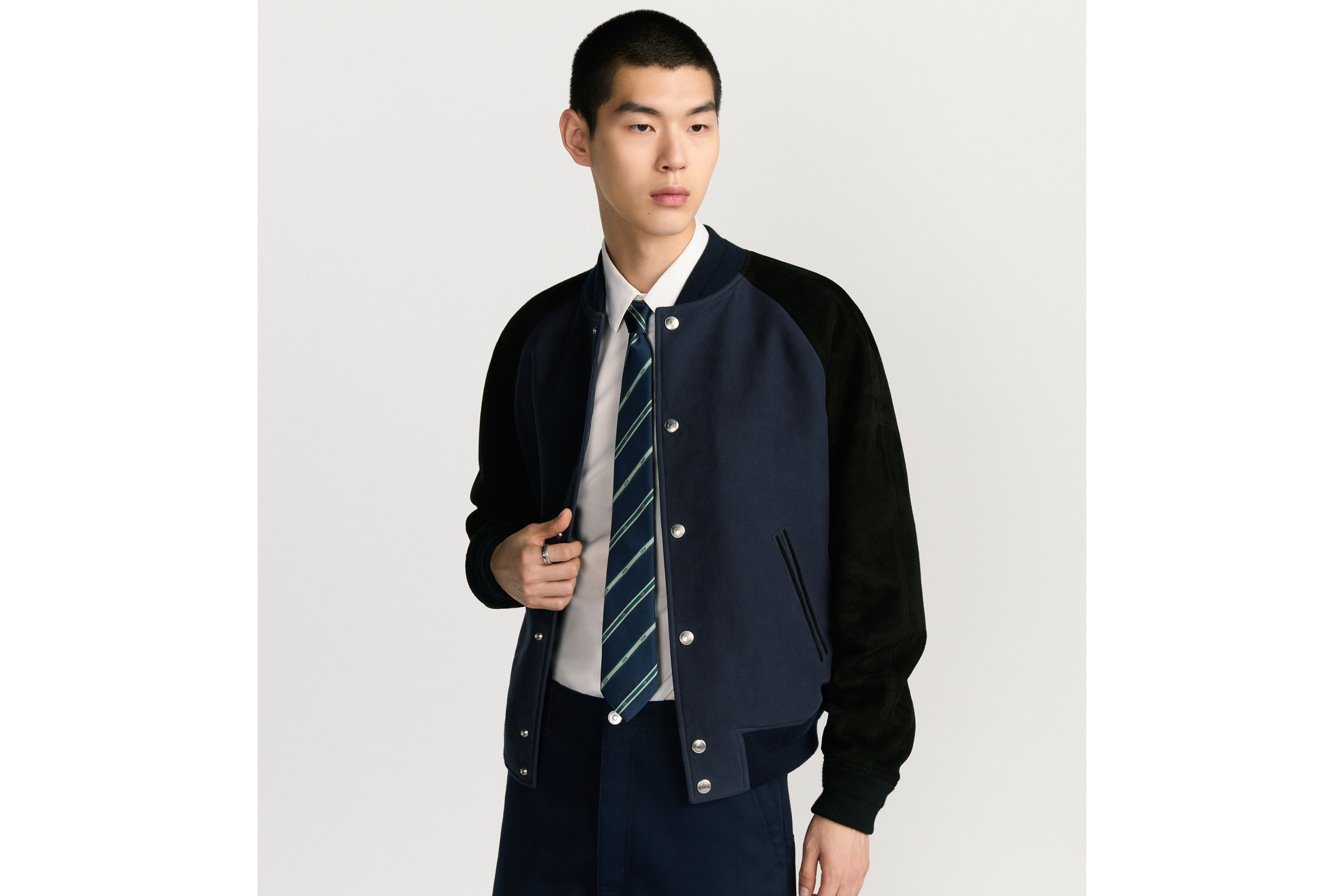 Look Dior Club Tie Navy Blue, Green and Gray Striped Silk E35