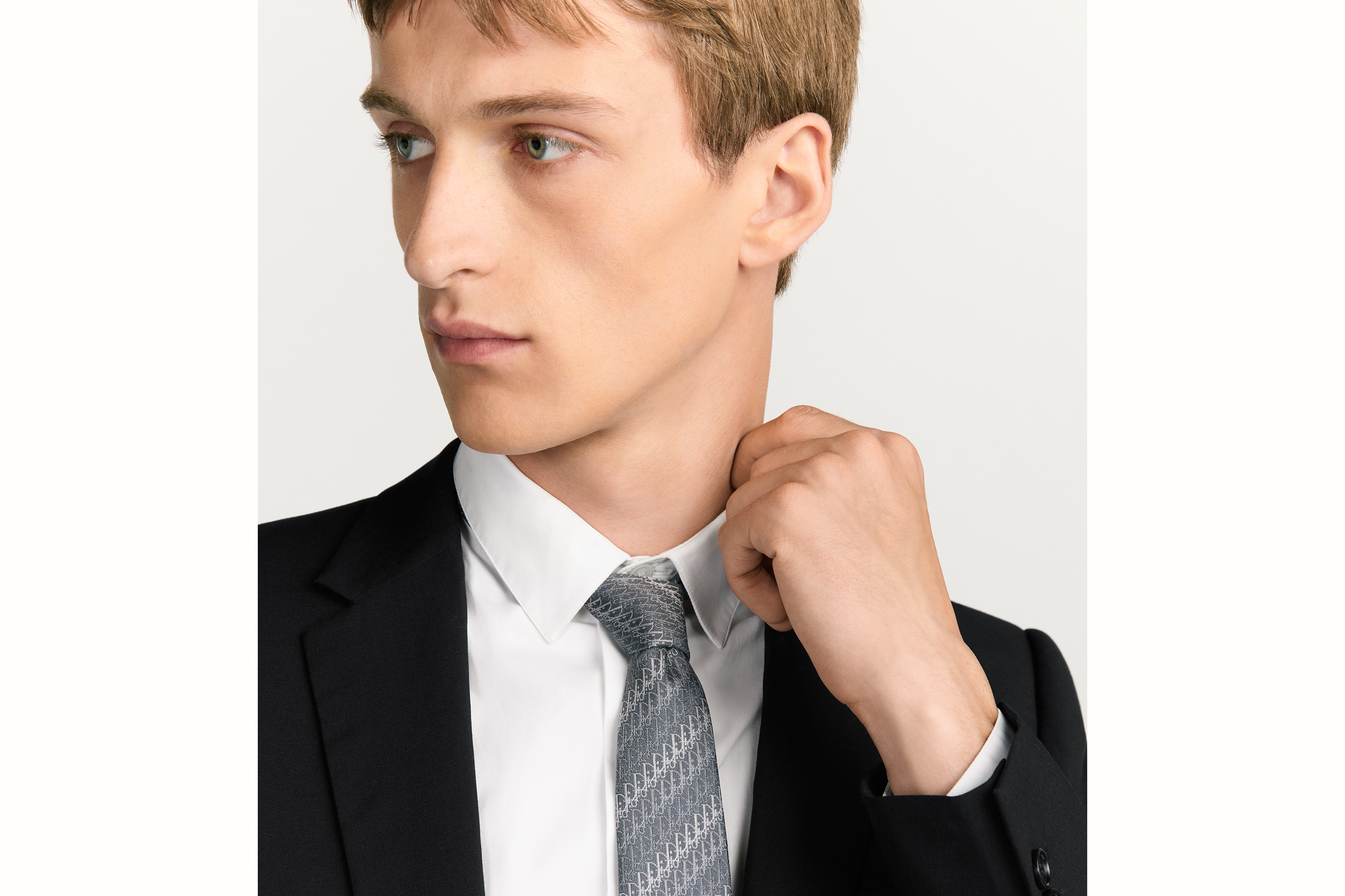 Look Dior Oblique Trio Tie Gray Silk E36