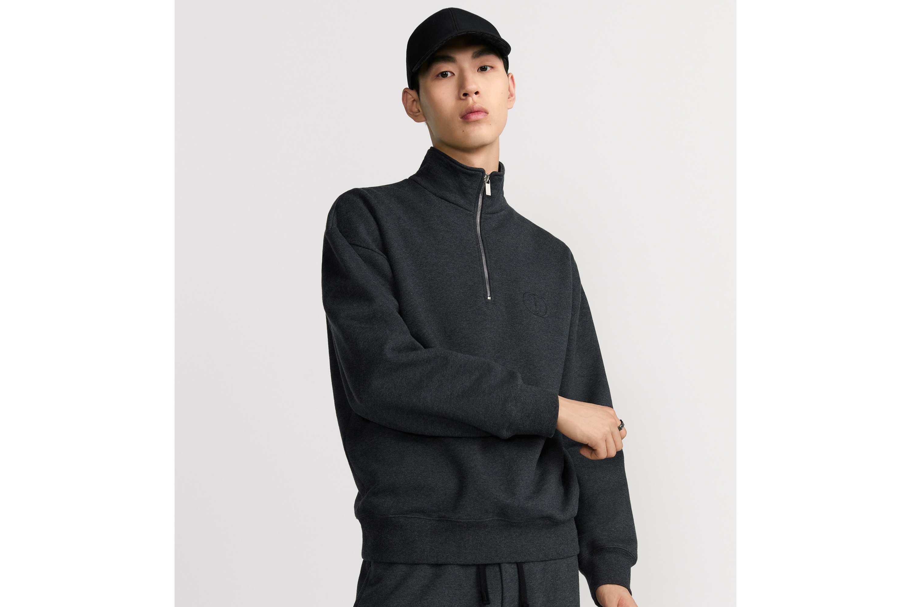 look_image_alt_prefix CD Icon Sweatshirt mit halblangem Reißverschluss Baumwollfleece in sattem Grau E01