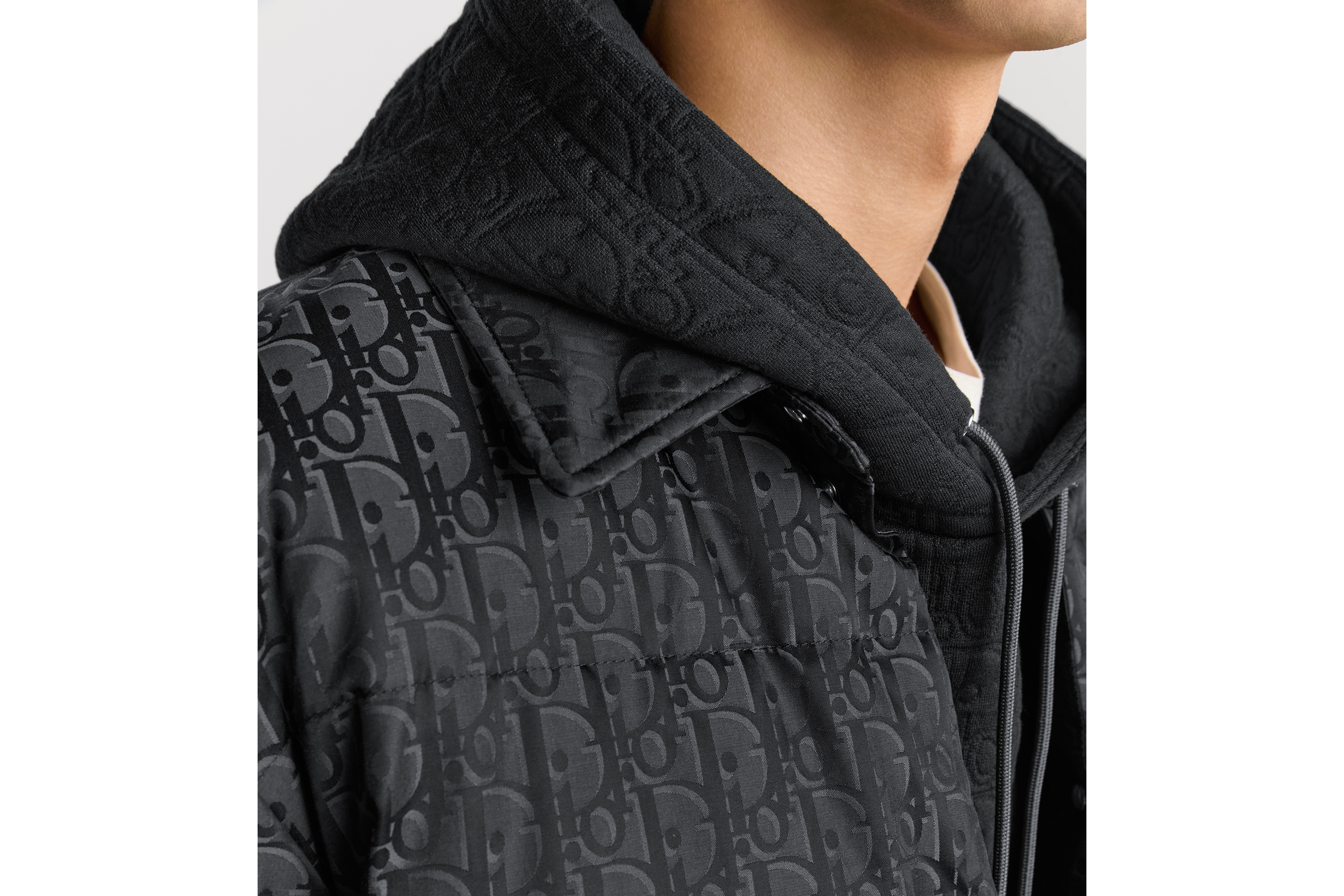 Look Dior Oblique Down Overshirt Black Cotton-Blend Jacquard E04