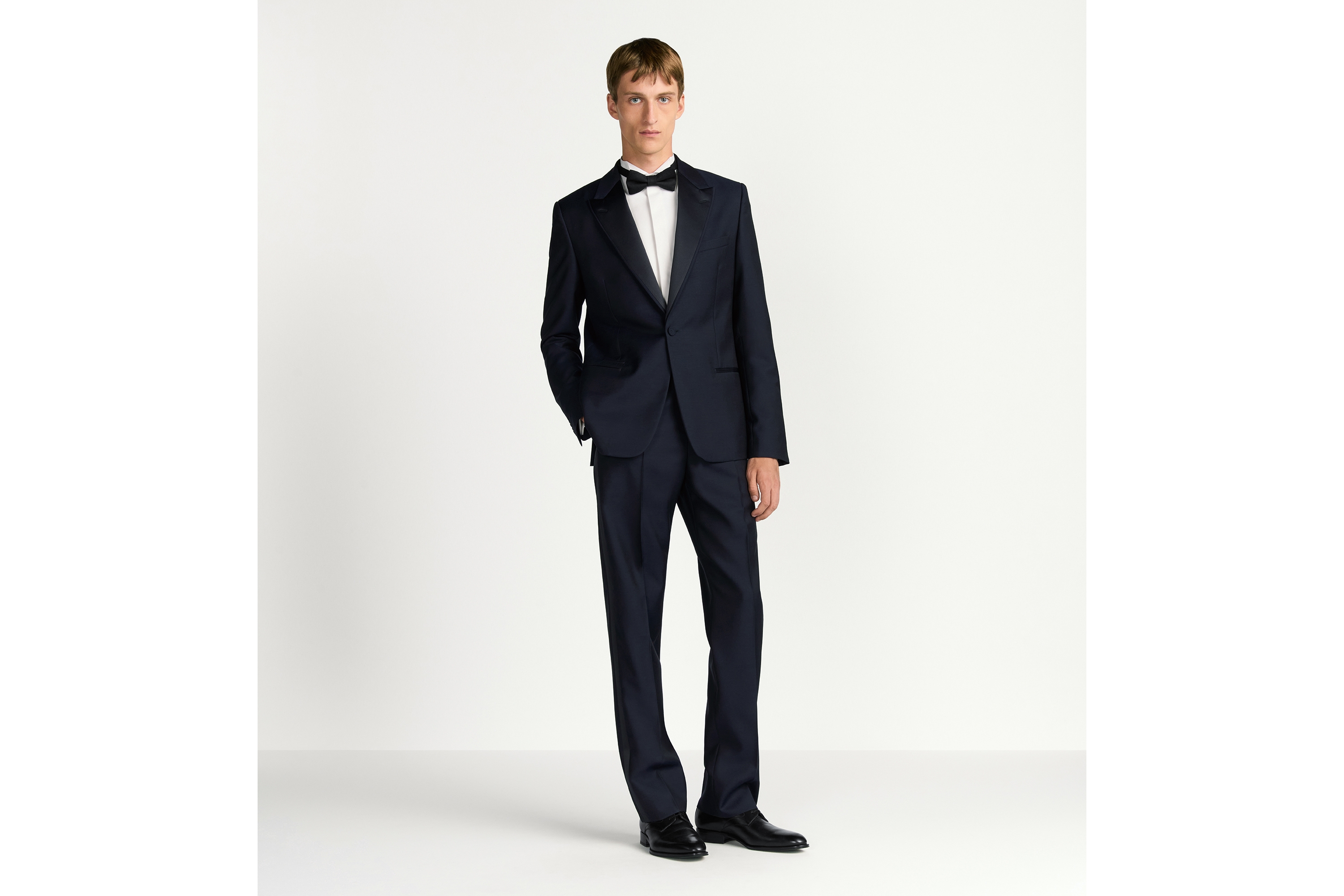 Jacket with Satin Detailing Blue Wool and Mohair Jacquard E02