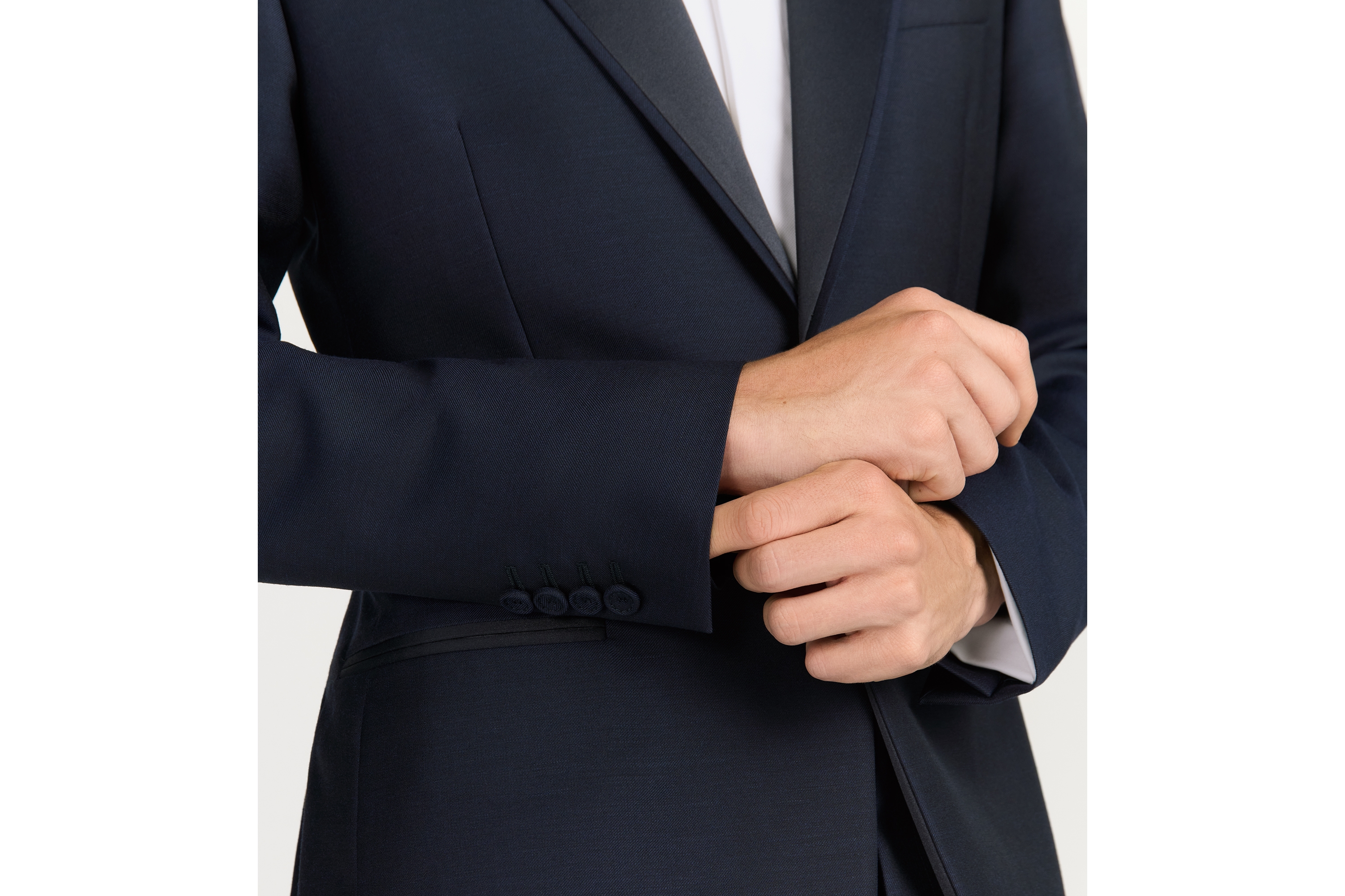 Jacket with Satin Detailing Blue Wool and Mohair Jacquard E04