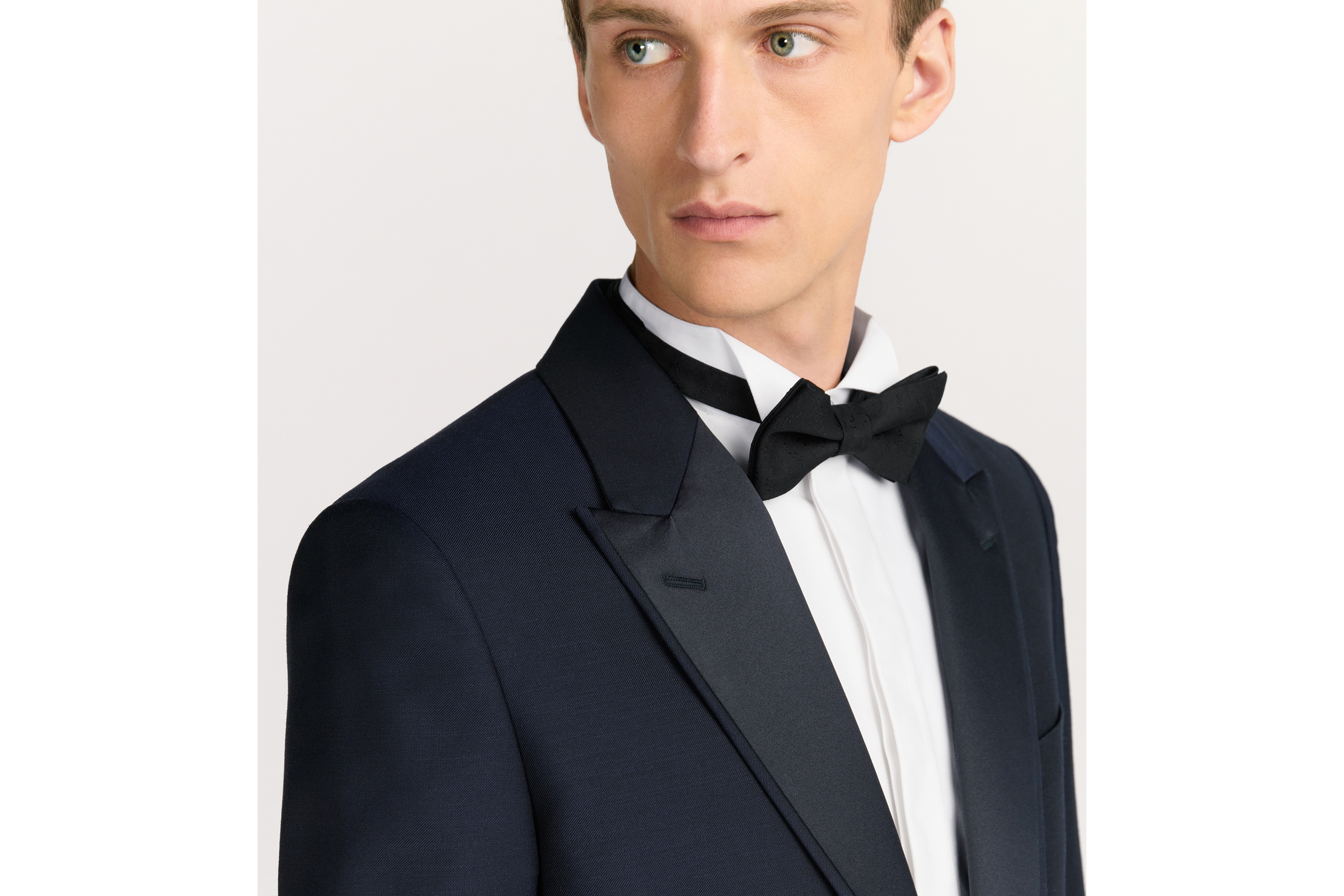 Look Jacket with Satin Detailing Blue Wool and Mohair Jacquard E05