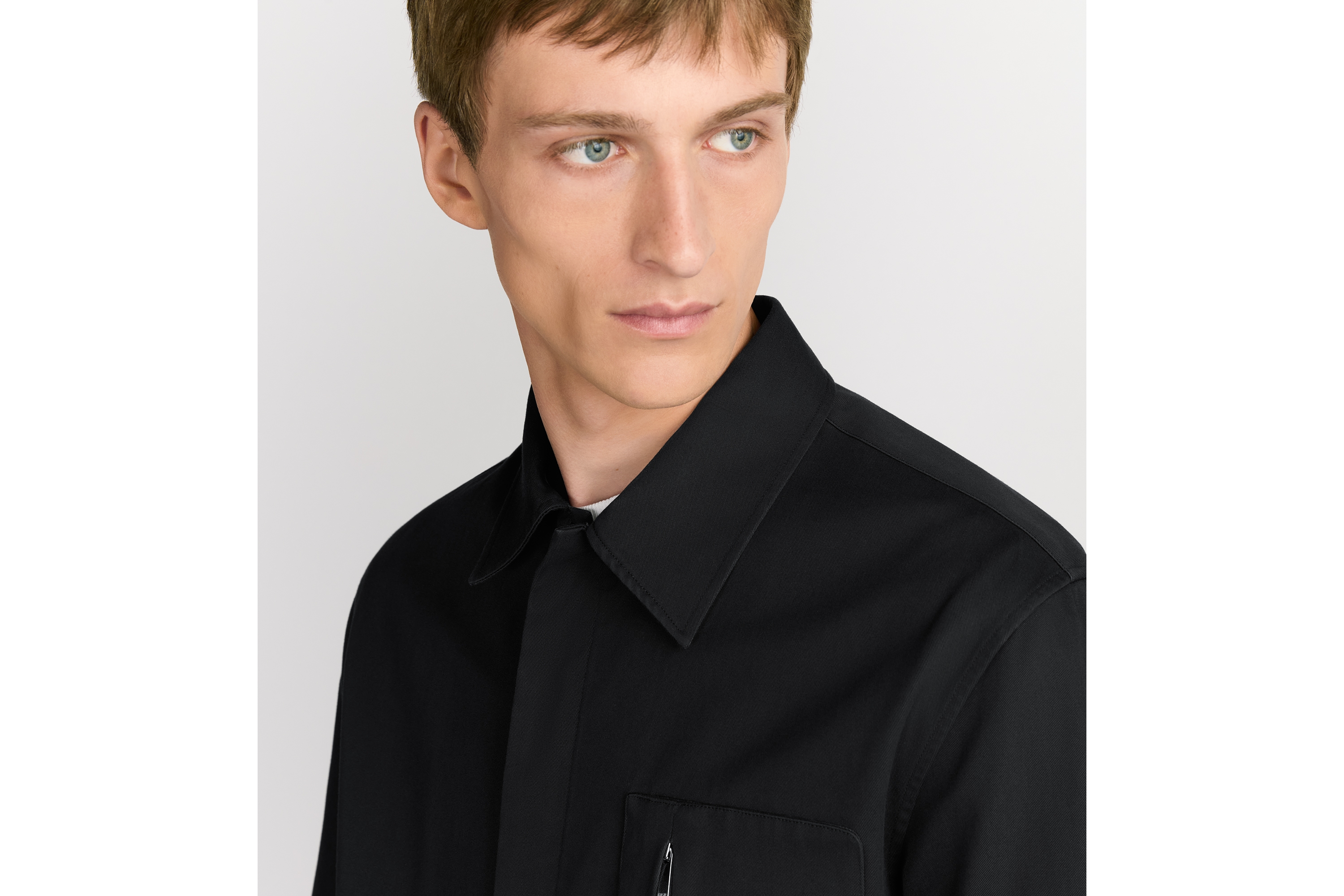 Look Zipped Shirt with CD Icon Embroidery Black Cotton Gabardine E04