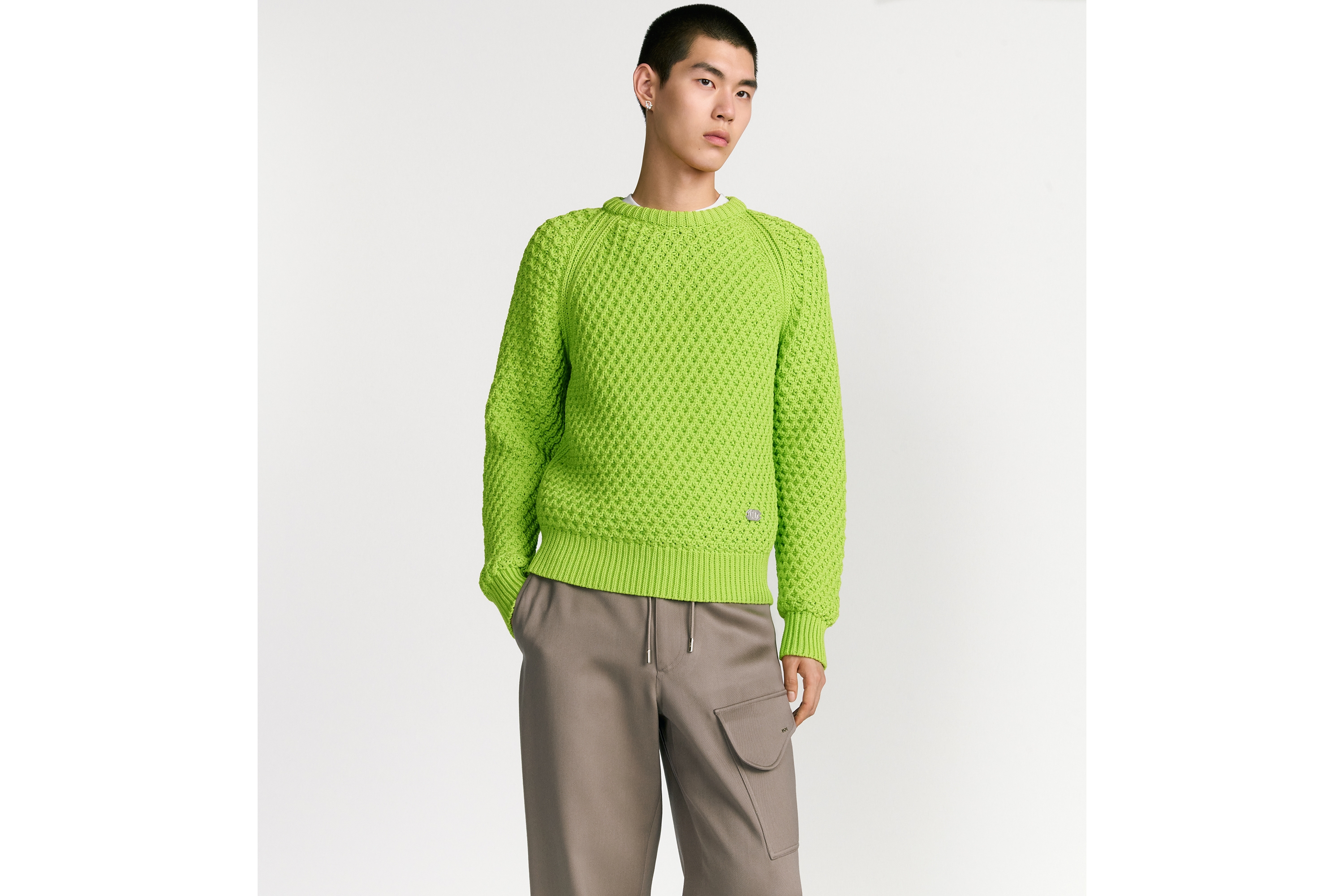 CD Box 毛衣 綠色羊毛混紡針織布 E07