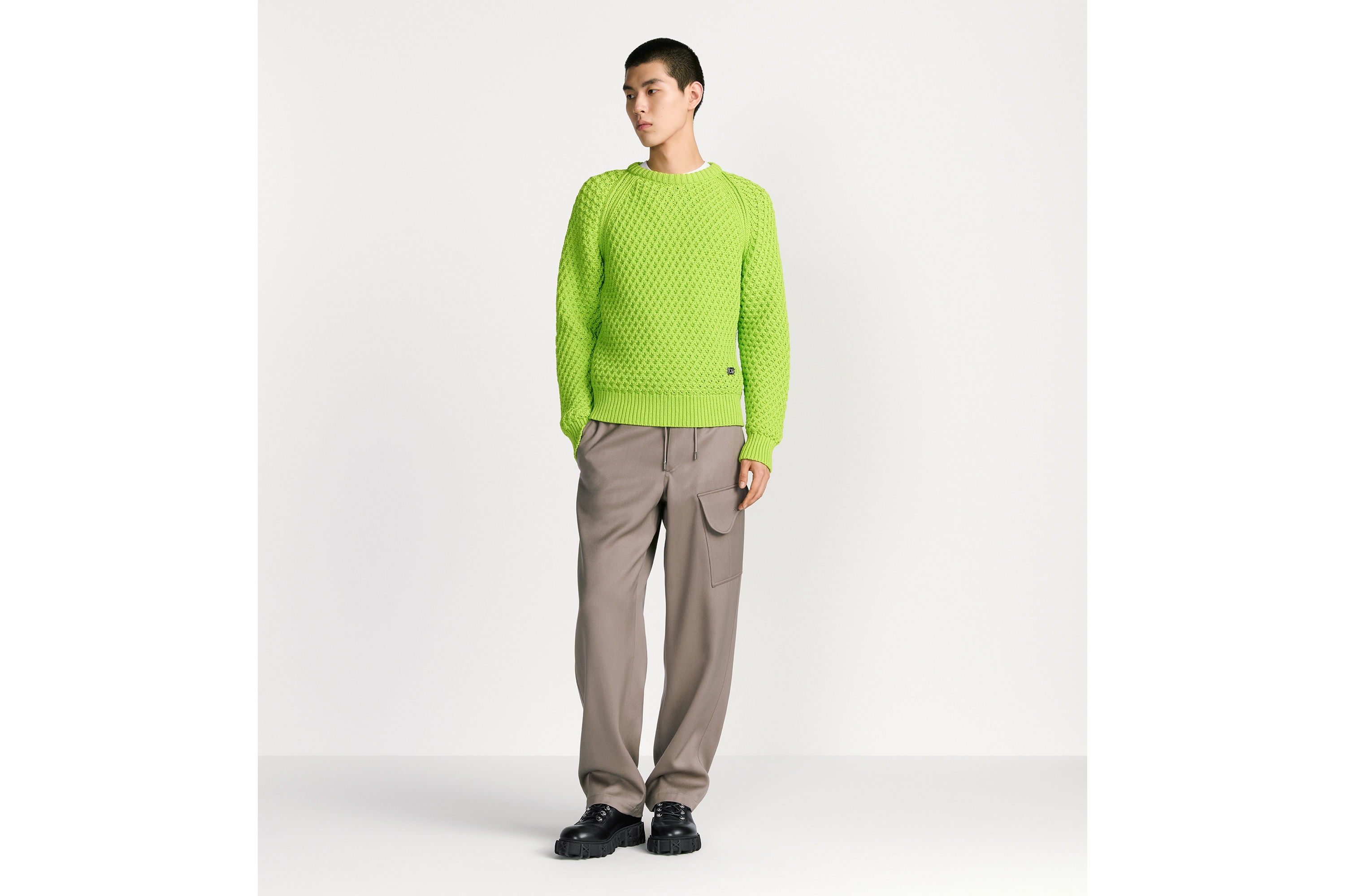 CD Box 毛衣 綠色羊毛混紡針織布 E08