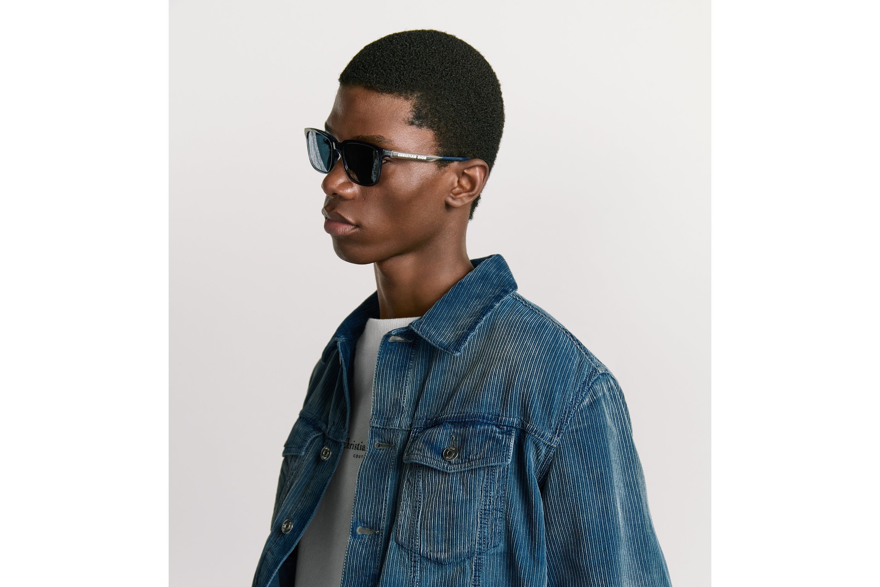 DiorTag SU แว่นตากันแดดทรงสี่เหลี่ยมผืนผ้าสีน้ำเงินเนวี่แบบใส E30