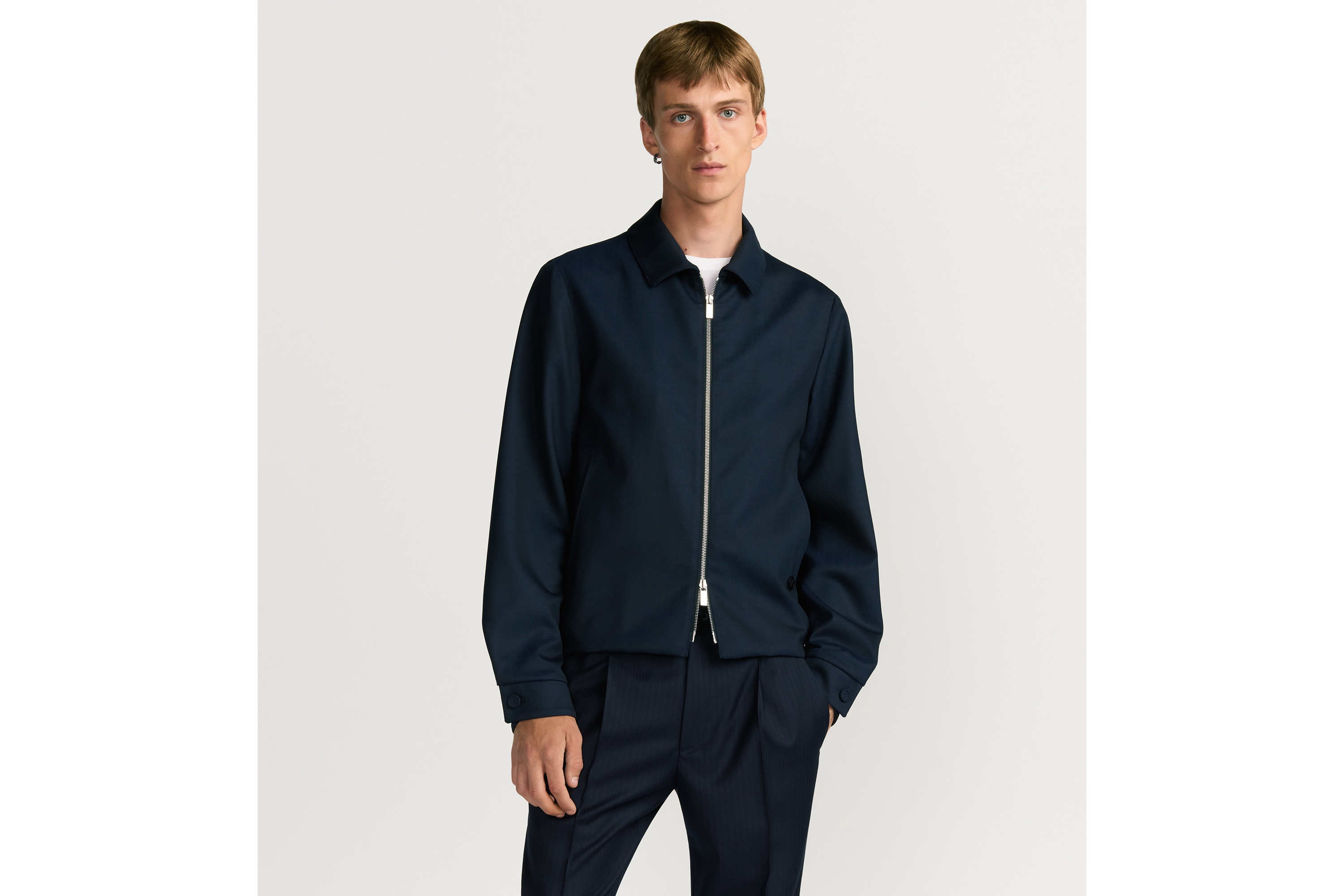 DIORジャケット Zipped Jacket Navy Blue Virgin Wool Blend | DIOR