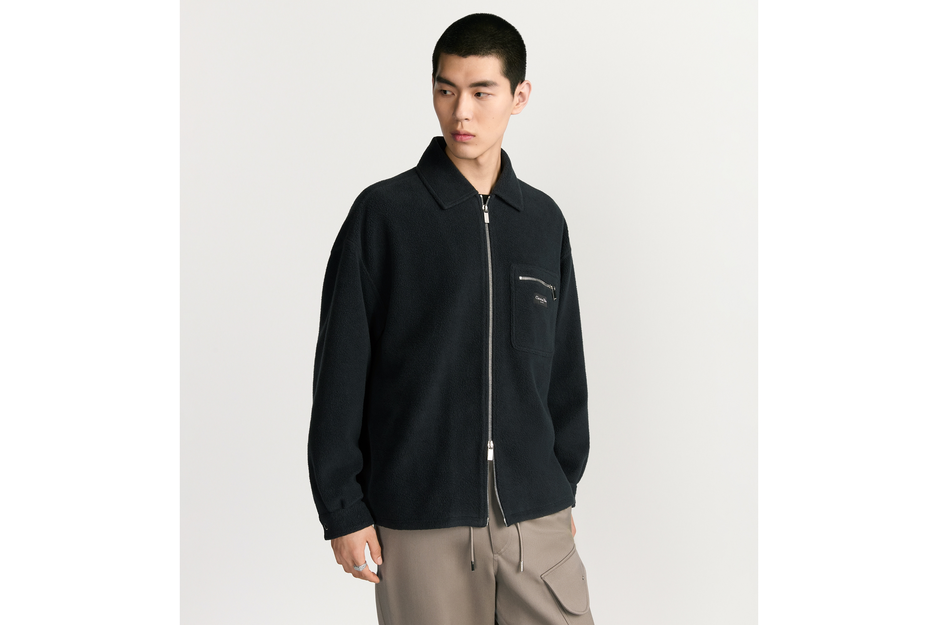 Christian Dior Couture ジップ オーバーシャツ コットン & バージンウール ブレンド フリース E01