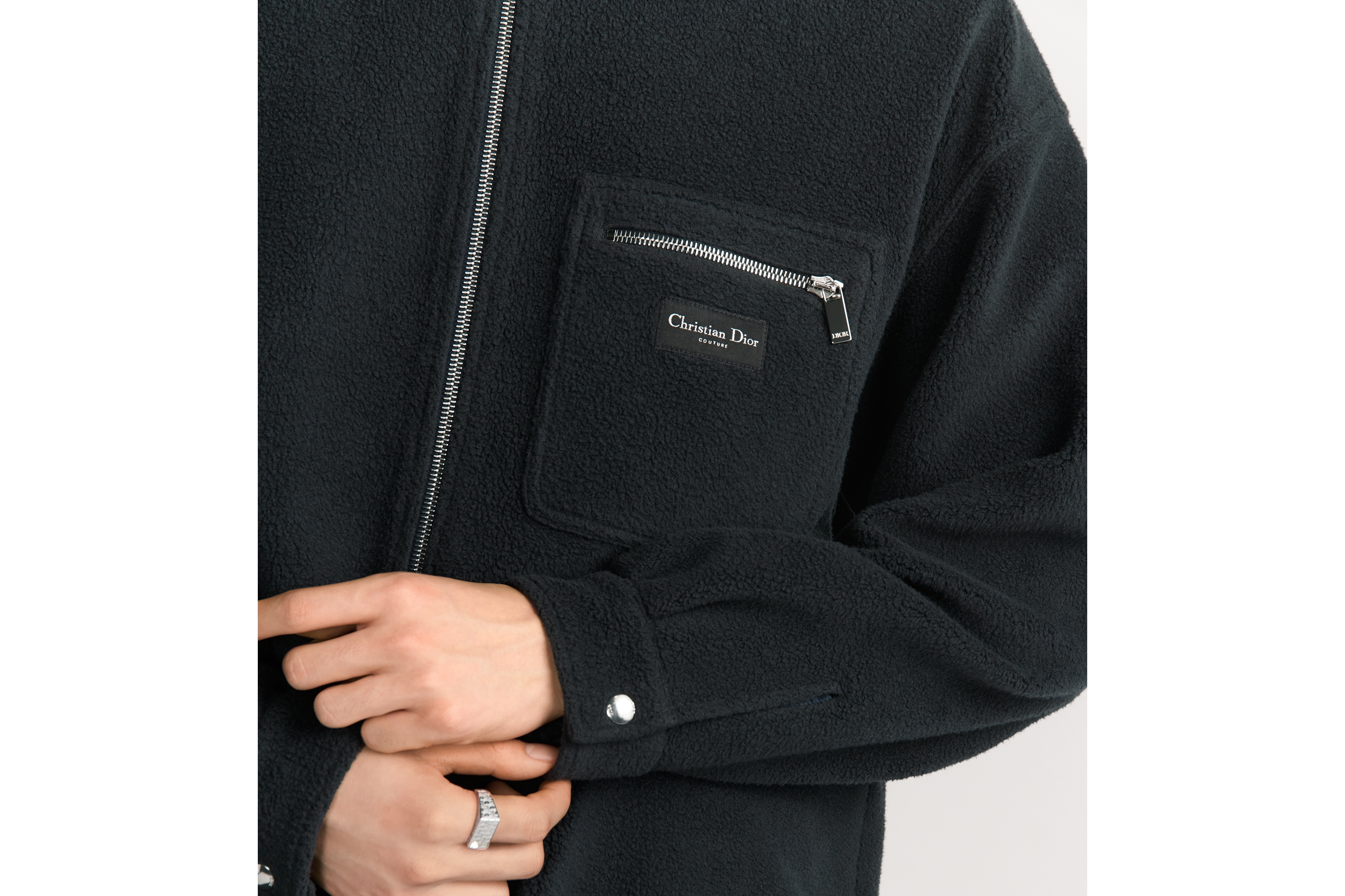 Look Christian Dior Couture Zipped Overshirt Navy Blue Cotton- and Virgin Wool-Blend Fleece E04