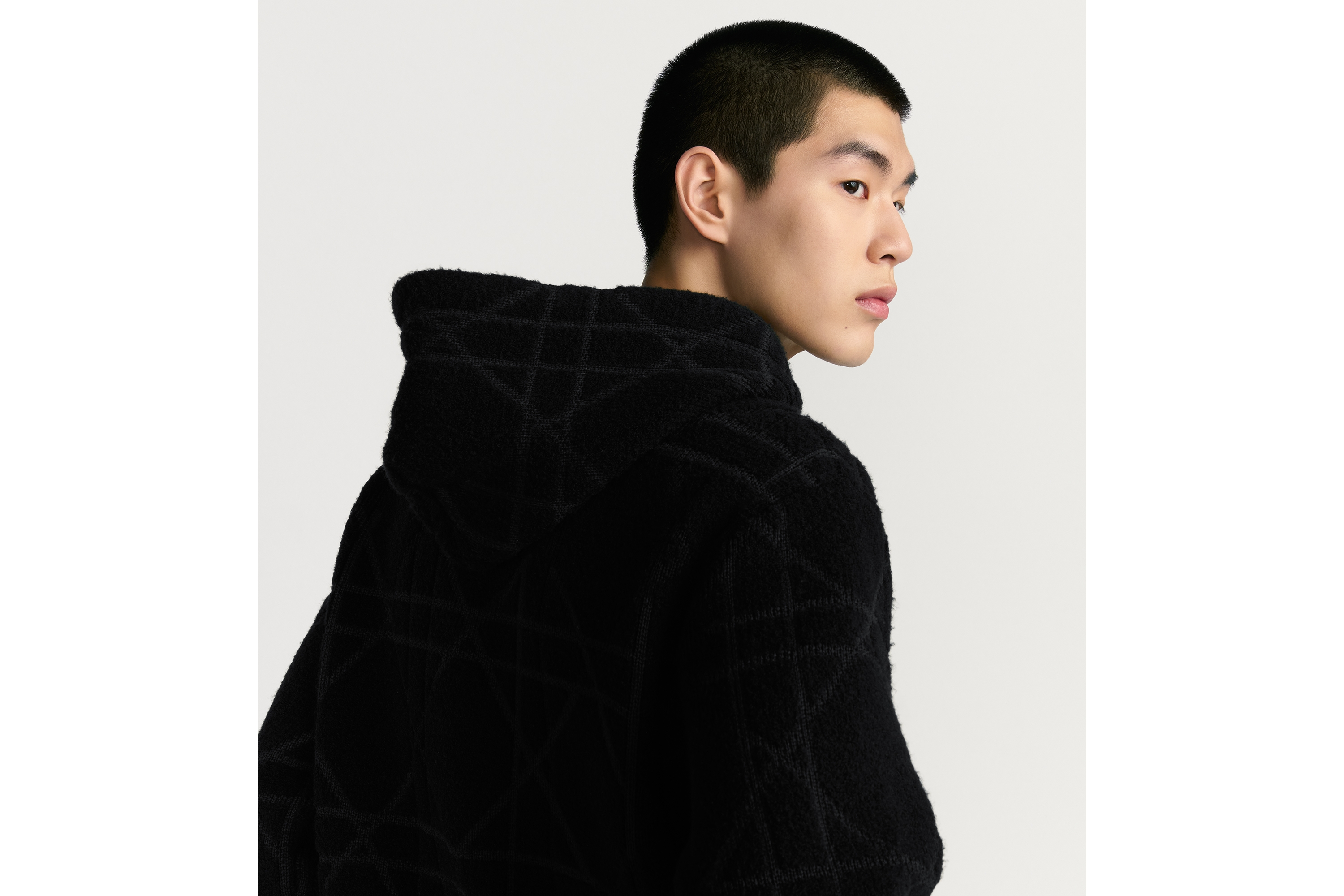 Cannage 籐格紋連帽運動上衣 黑色棉和羊毛混紡針織布 E09