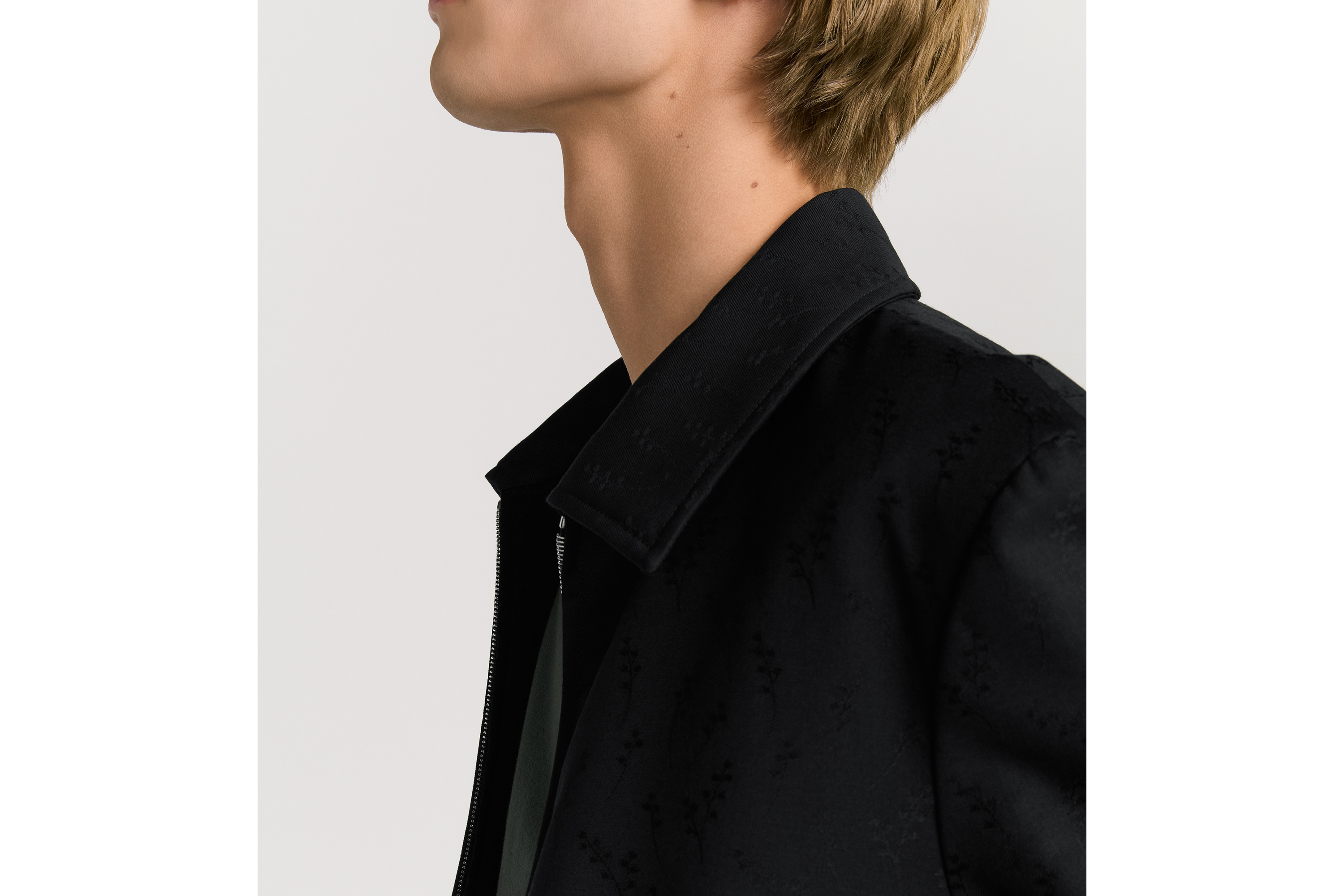 Look Reversible Zipped Jacket with Lily of the Valley Jacquard Gray Wool and Mohair Jacquard E04