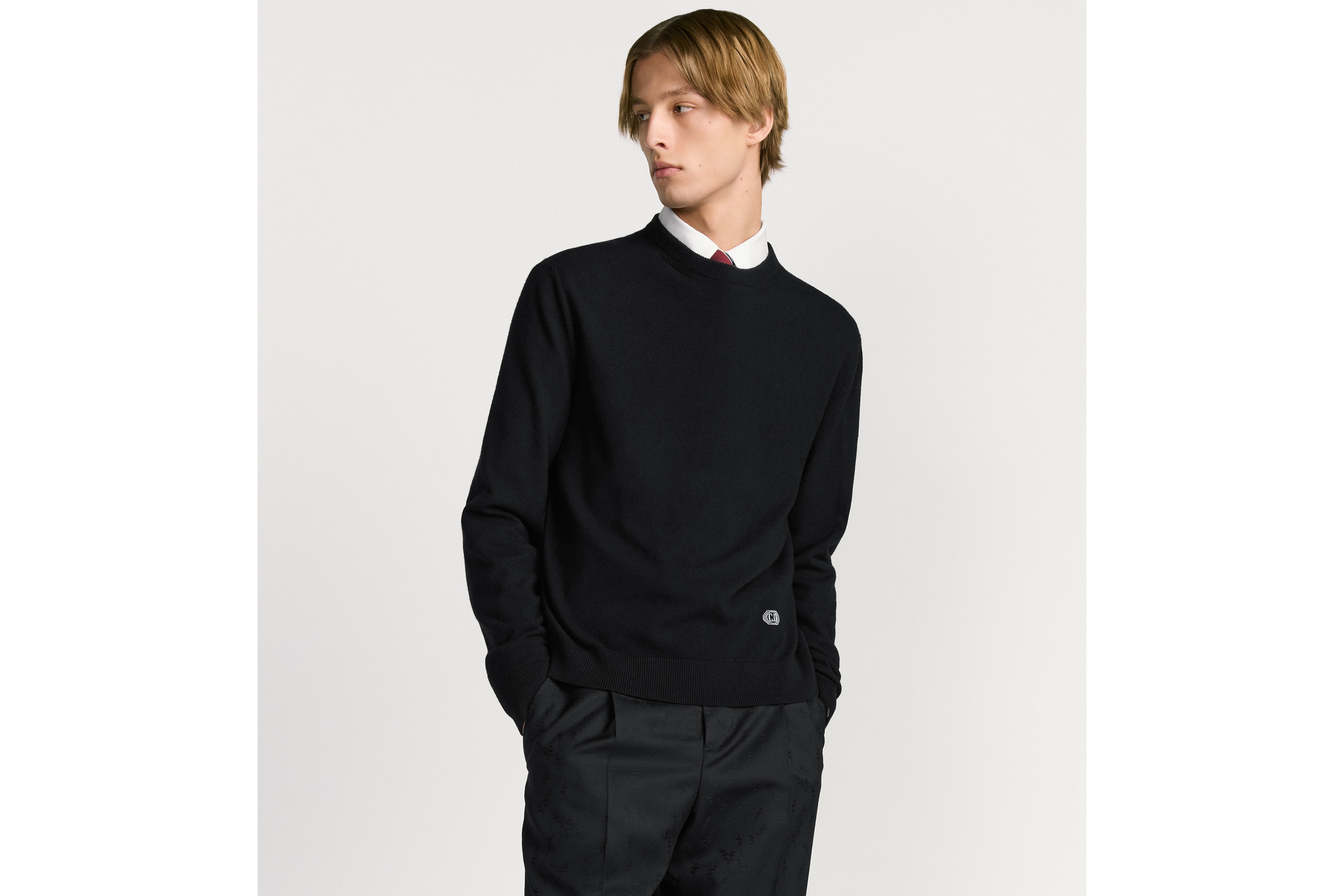 CD Box 毛衣 黑色羊毛和喀什米爾羊絨針織布 E01