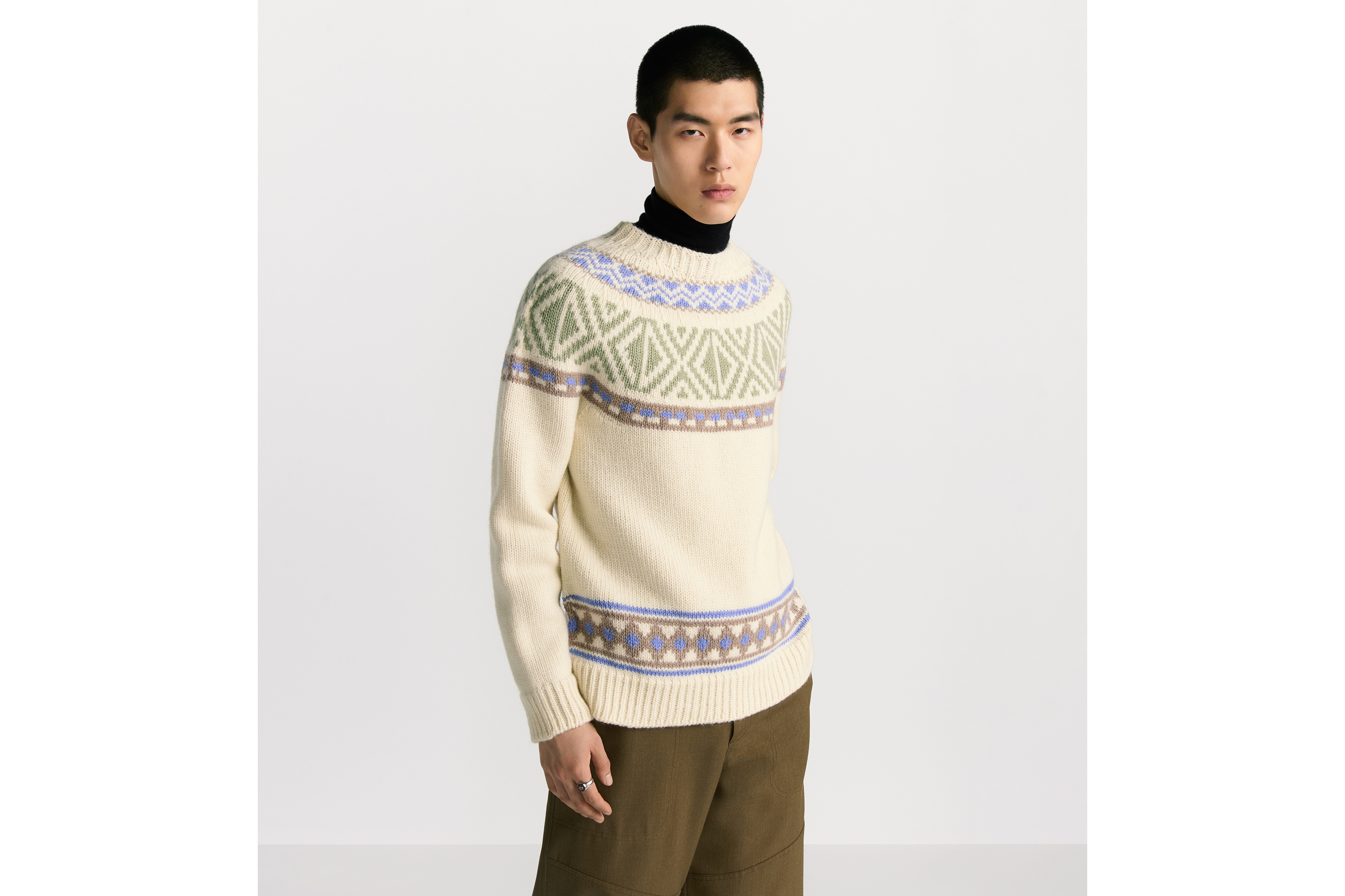Look Dior Mountain Sweater White Wool Jacquard E07