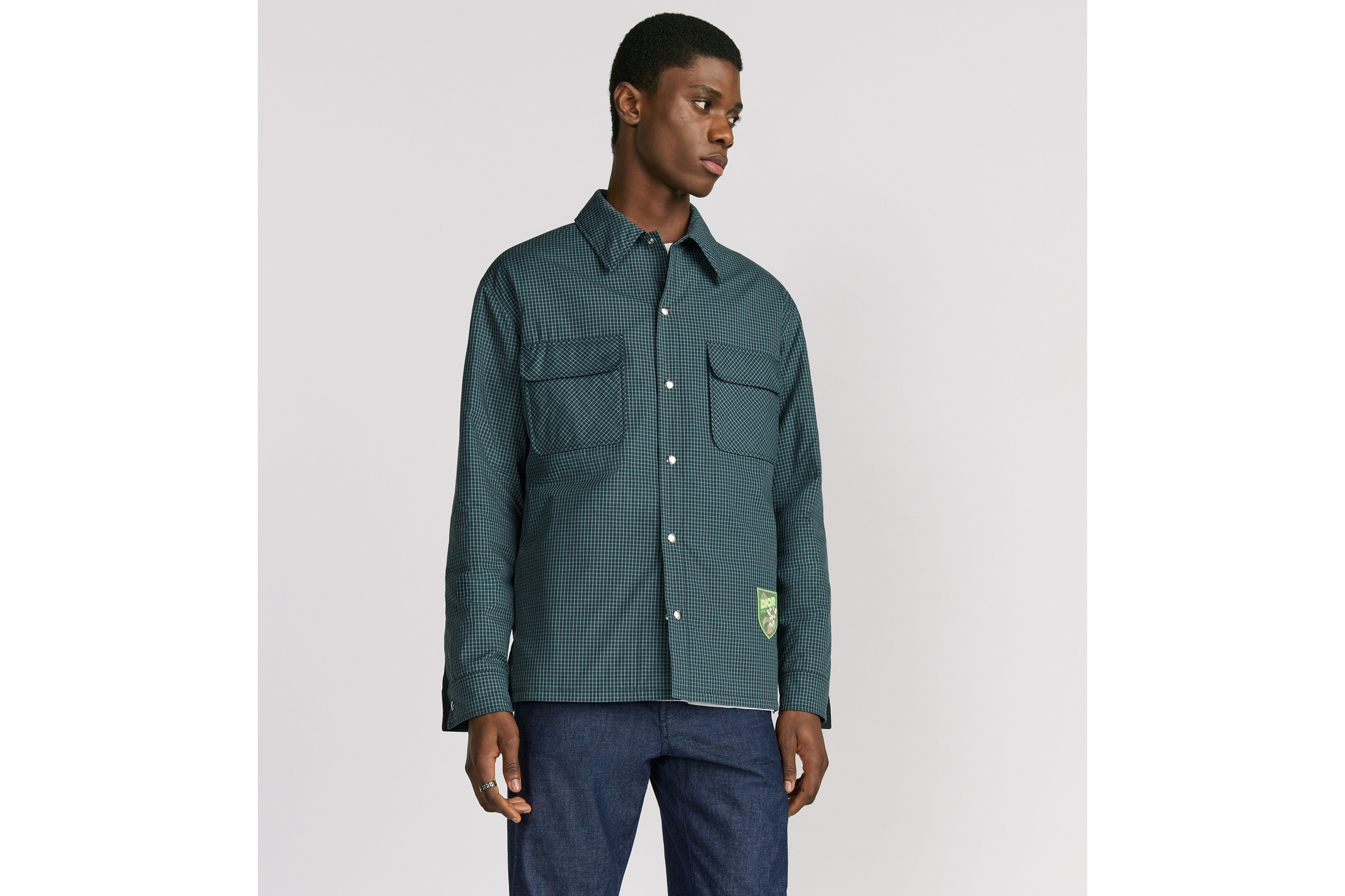 Look Surchemise Dior Mountain Popeline de coton bleu à carreaux E01