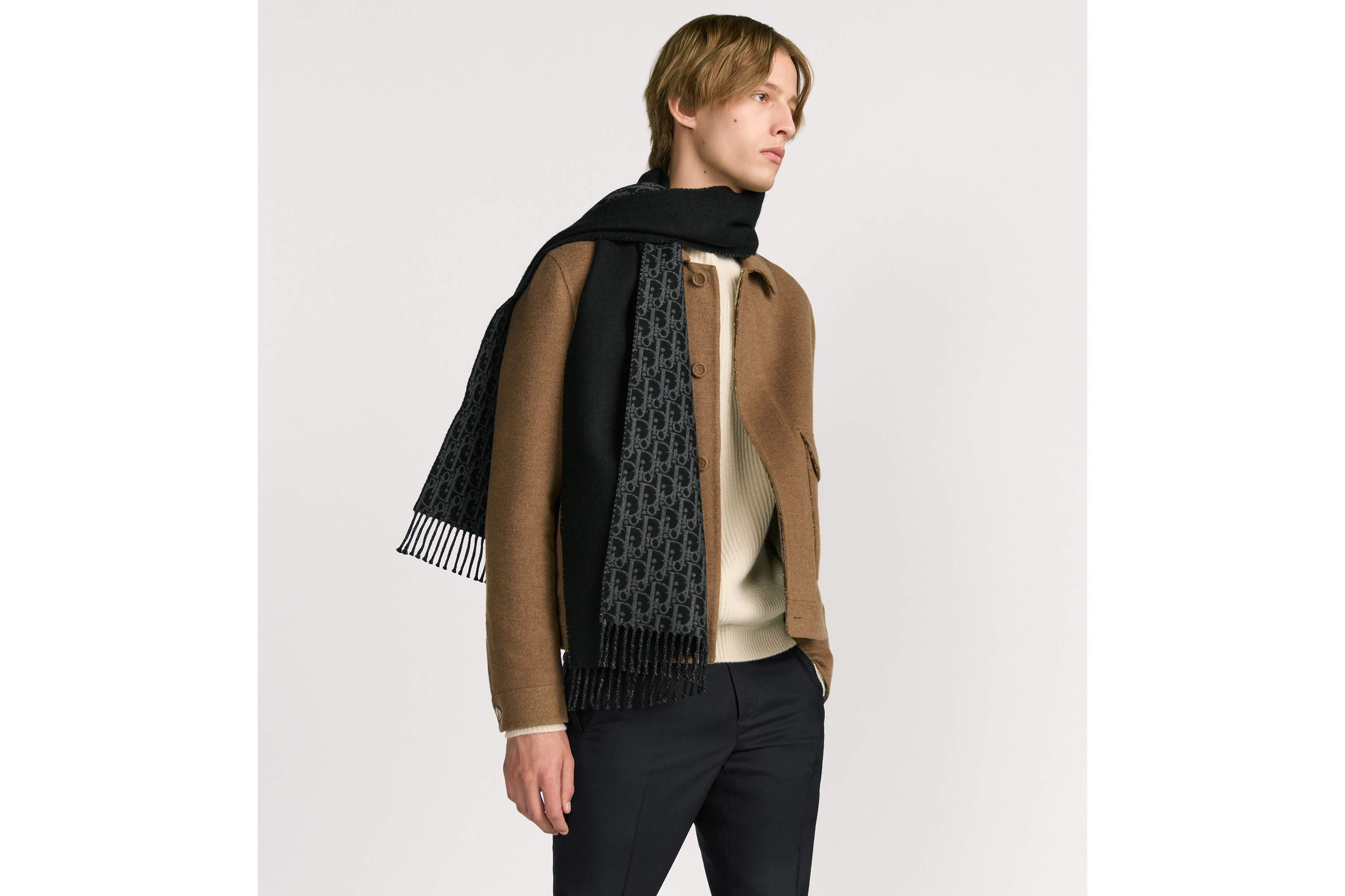 look_image_alt_prefix Sciarpa Dior Oblique double face Lana e cachemire neri e grigio scuro E32