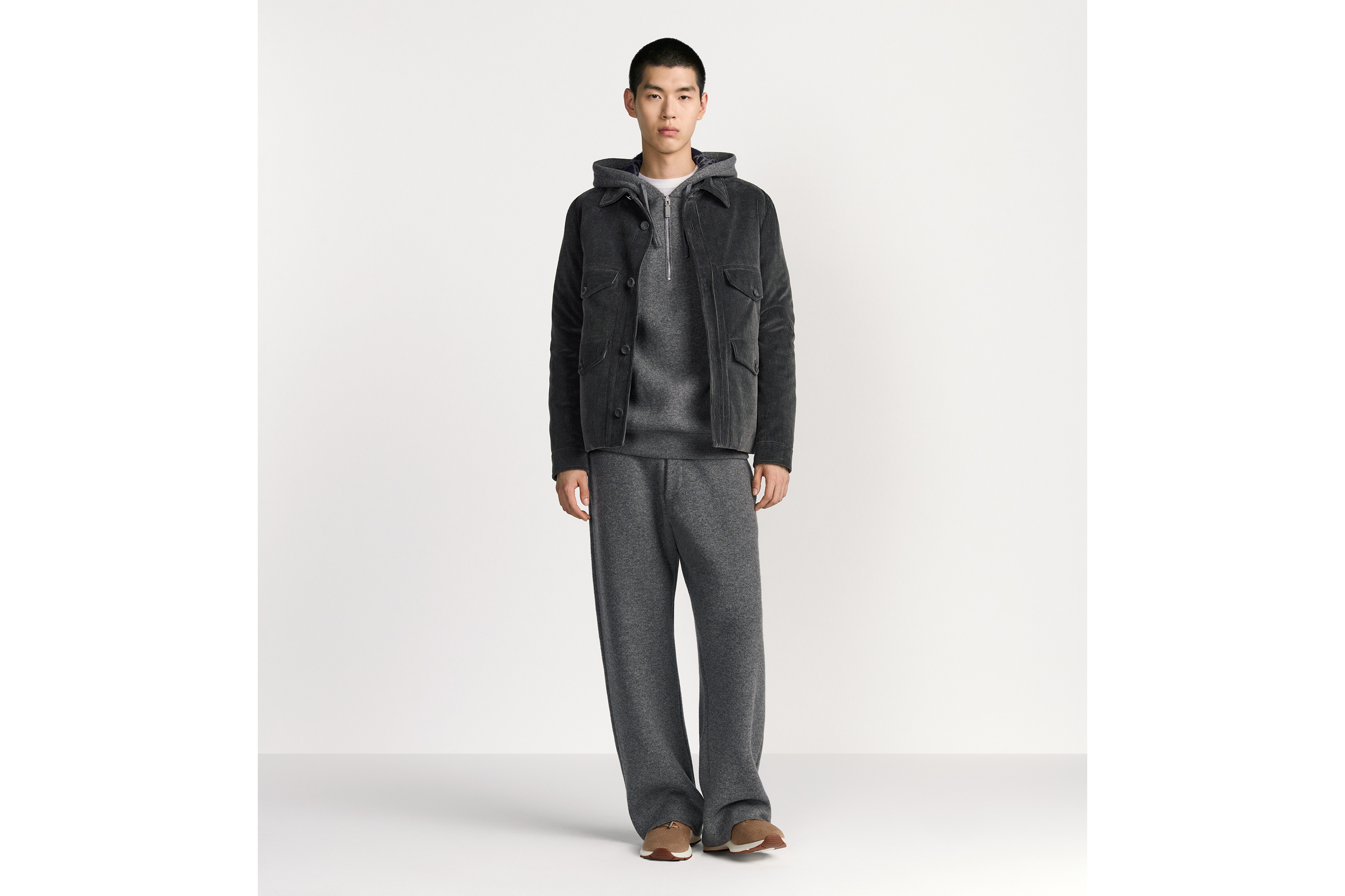 Look Dior Icons Safari Jacket Gray Cotton and Cashmere Corduroy E02