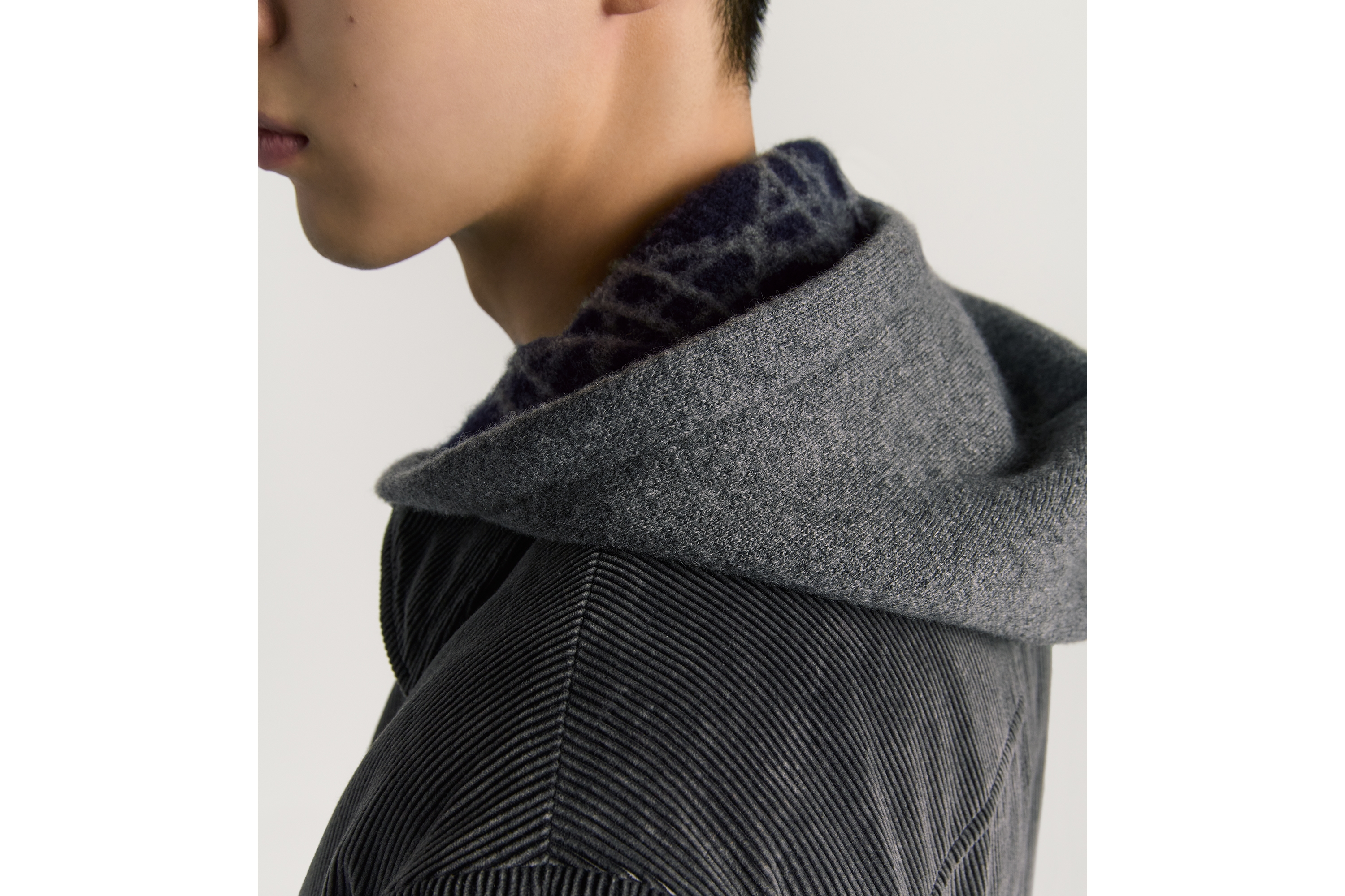 Look Dior Icons Safari Jacket Gray Cotton and Cashmere Corduroy E03