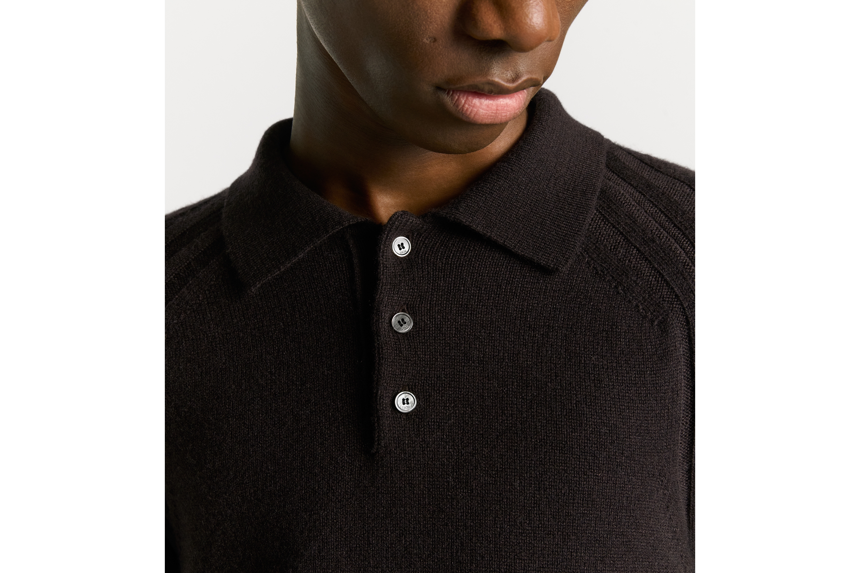 Look Dior Icons Long-Sleeved Polo Shirt Brown Cashmere Jersey E10