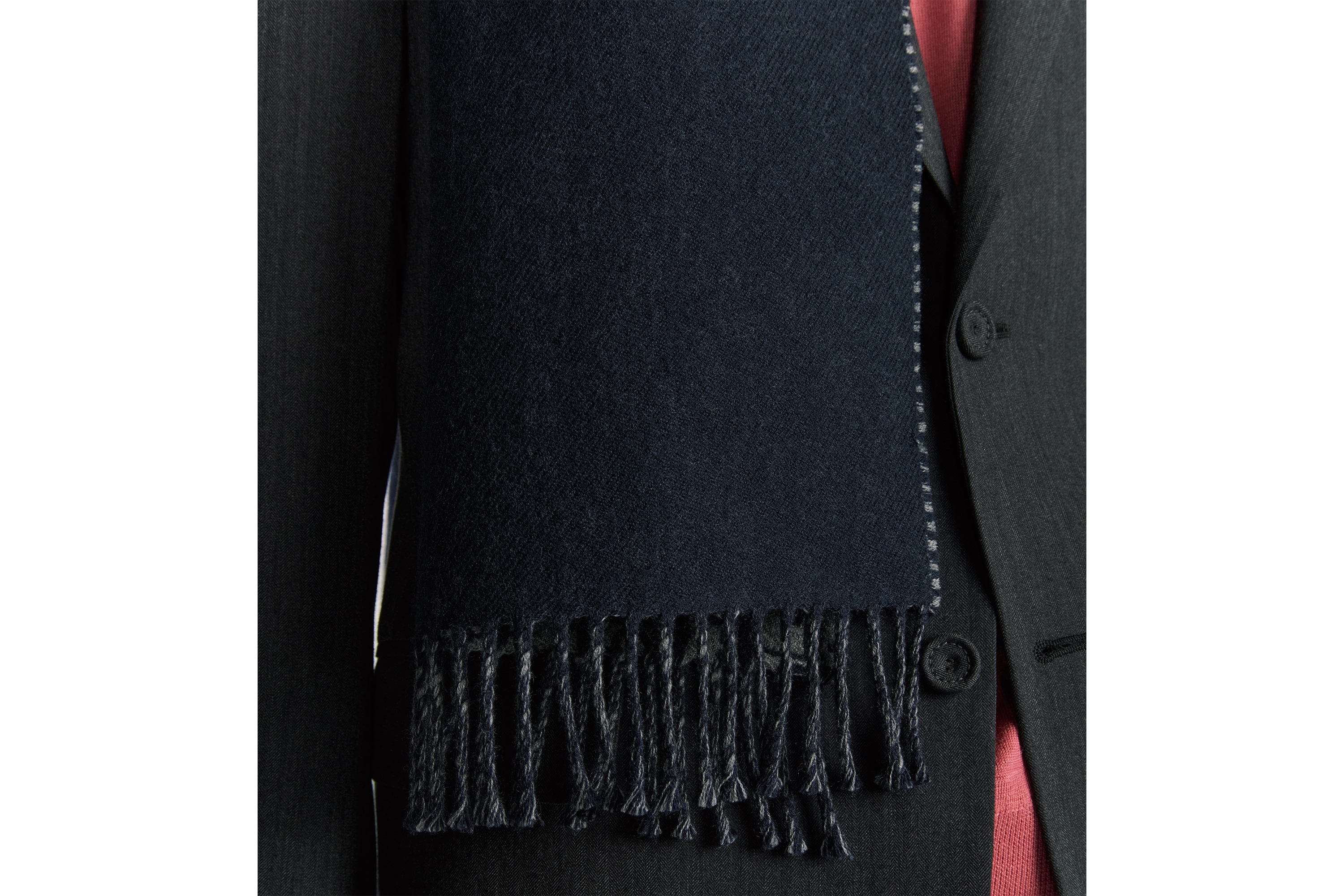 Look Dior Oblique Double-Sided Scarf Blue and Gray Wool and Cashmere E33