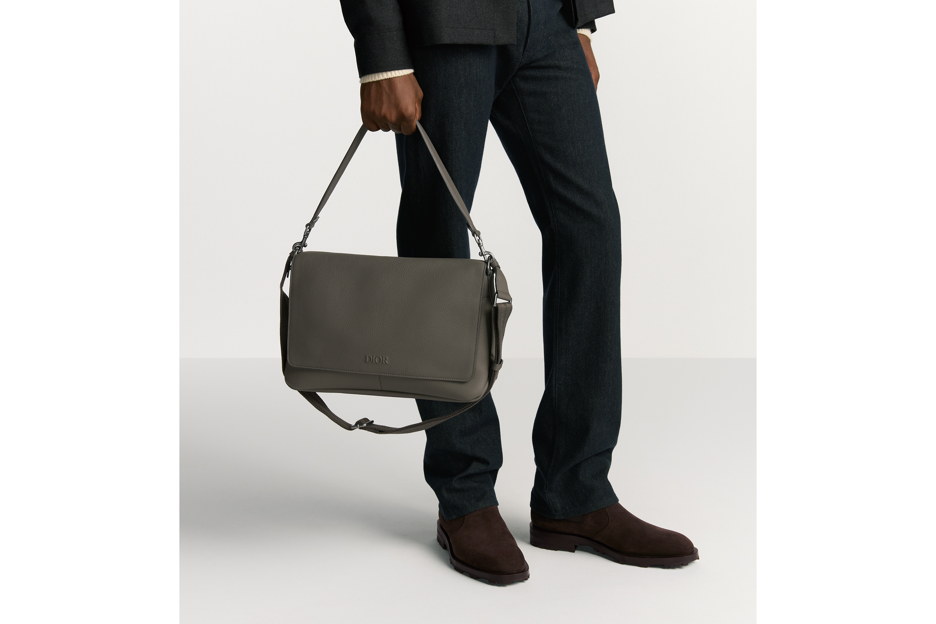 Look Dior Privé Messenger Bag with Flap Gray Dior Icons Calfskin E20