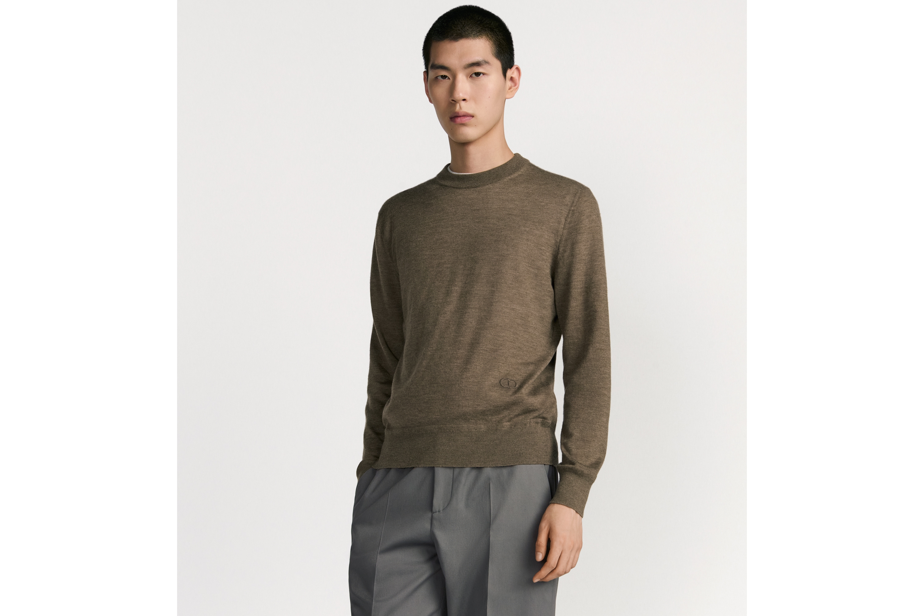 CD Icon 圓領毛衣 棕色喀什米爾羊絨針織布 E07