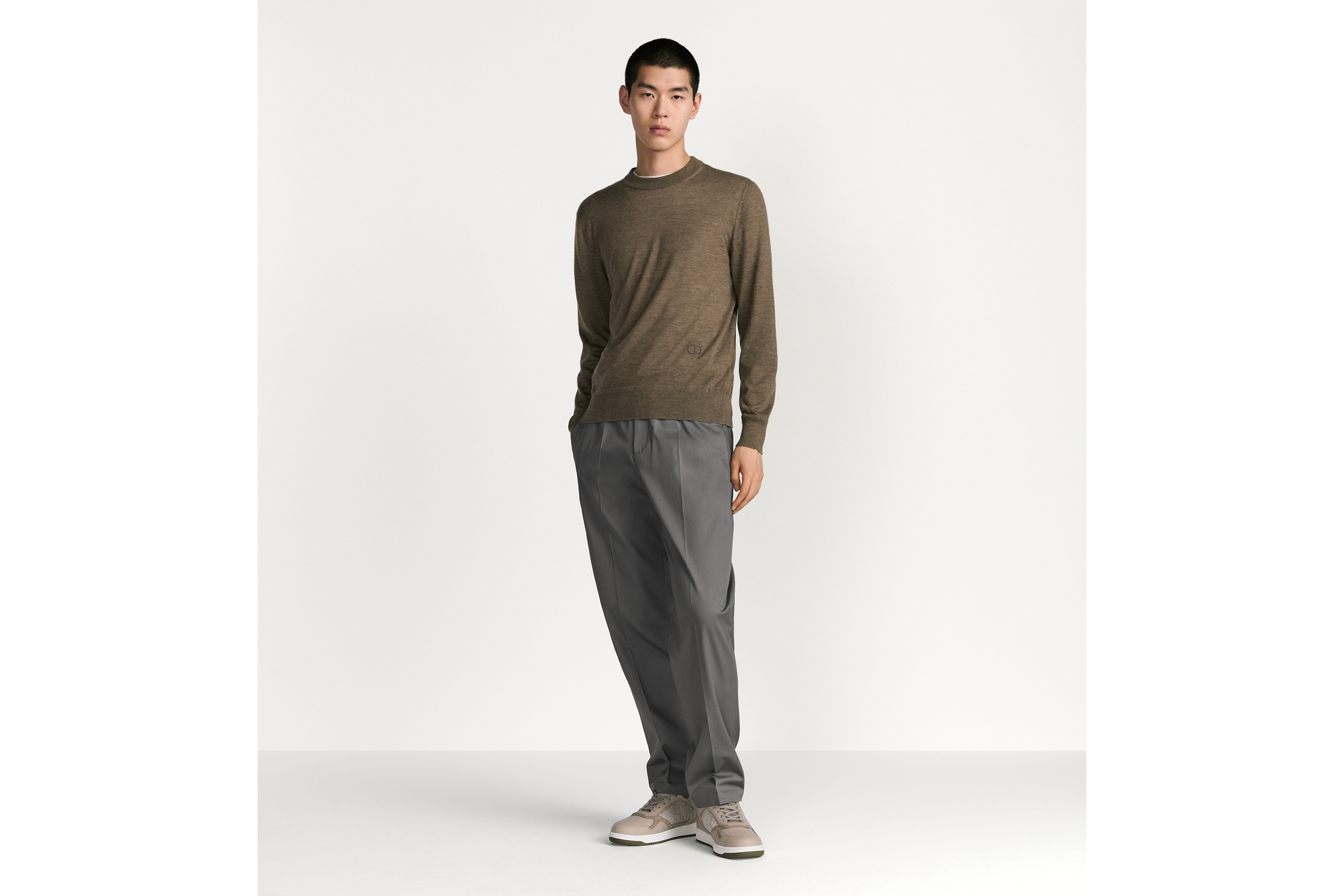 CD Icon 圓領毛衣 棕色喀什米爾羊絨針織布 E08