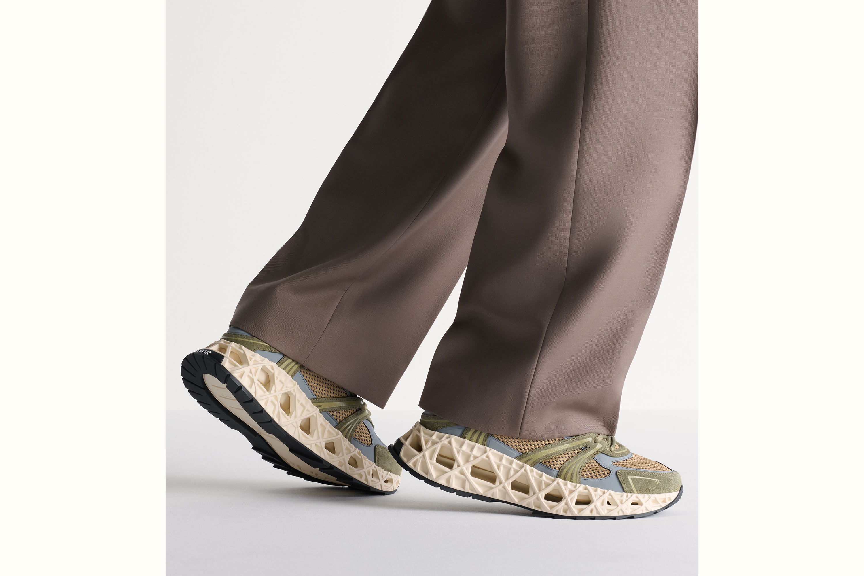 Look B35 NXXT Sneaker Green Suede, Gray Technical Fabric and Brown Technical Mesh E23