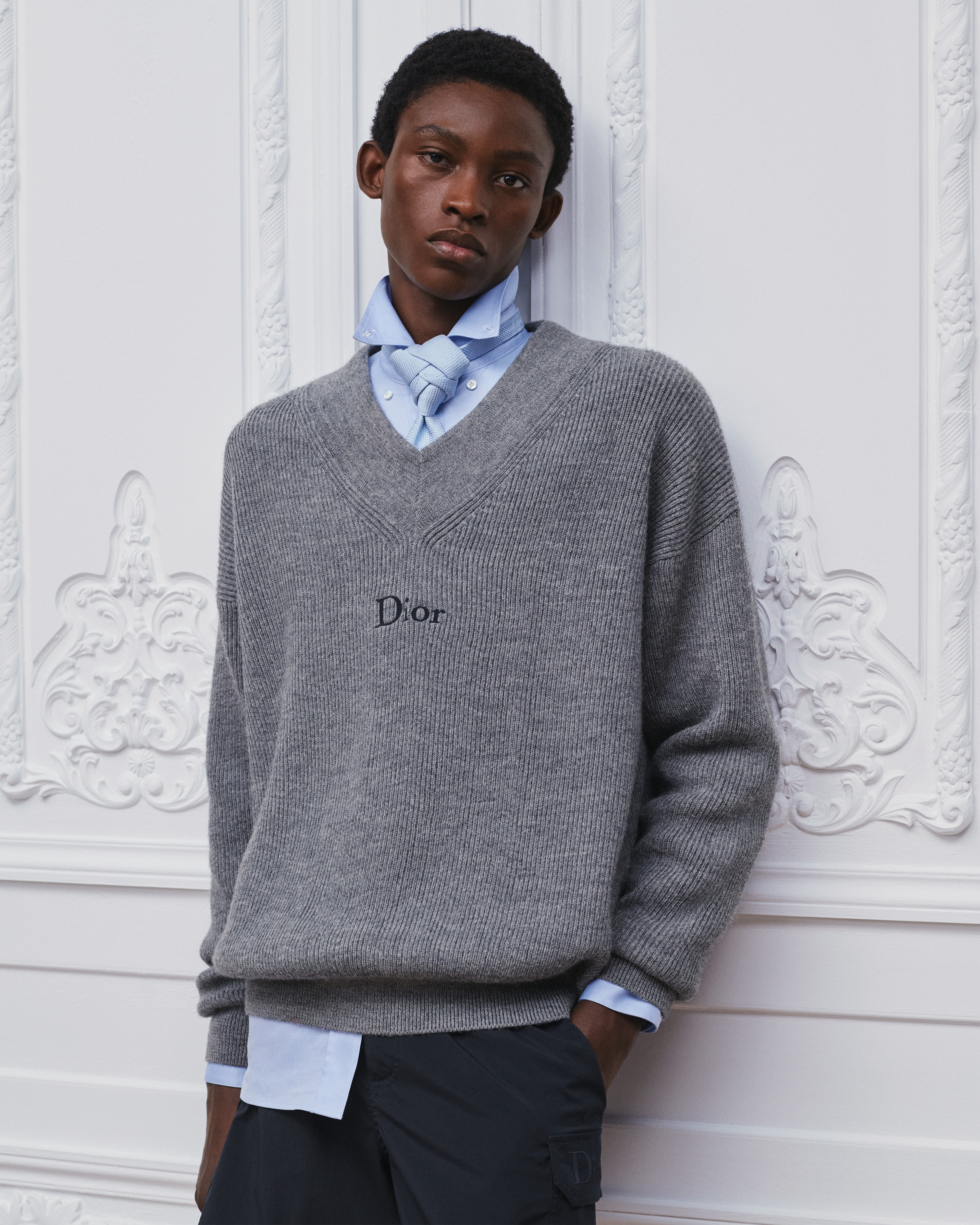 Pull à broderie Dior Maille de laine et alpaga gris E01